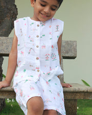 Carnival Fun - Muslin Unisex Sleeveless top & Shorts (0 - 4years)