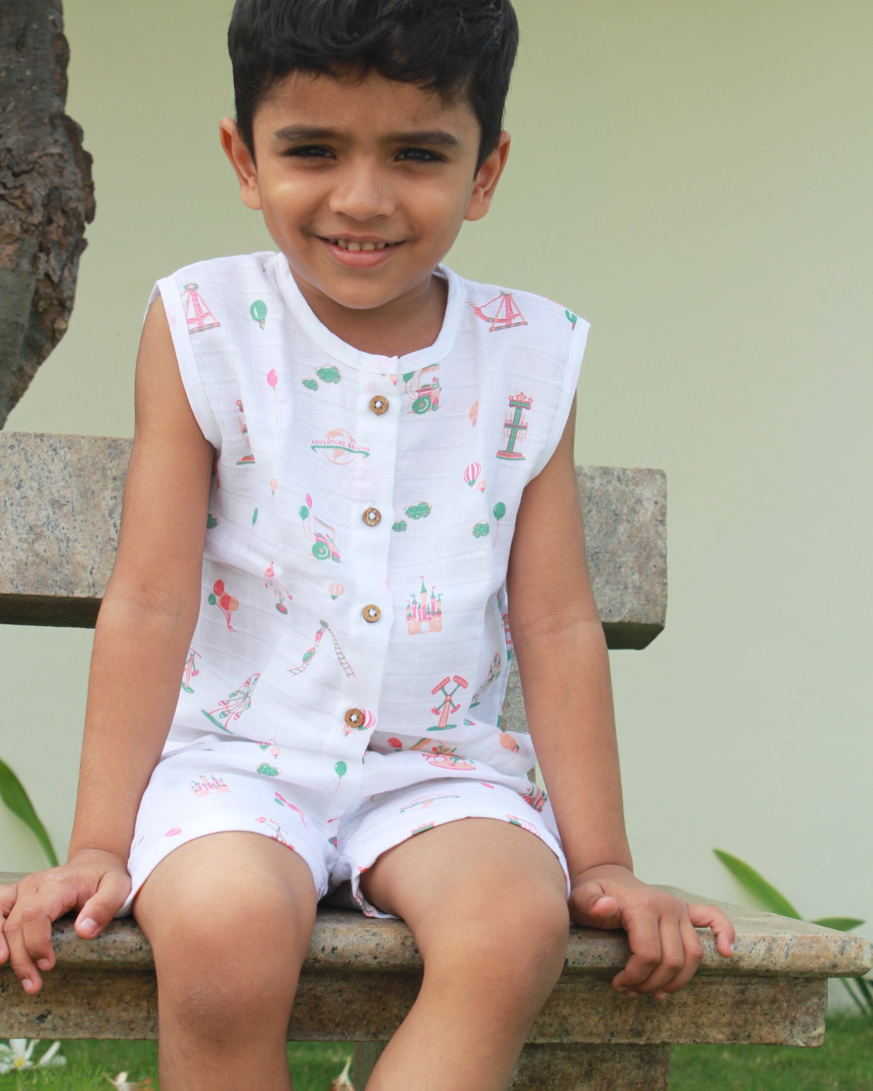 Carnival Fun - Muslin Unisex Sleeveless top & Shorts (0 - 4years)
