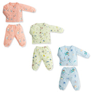 Baby printed night suit set with full-sleeve top and pajama pants in assorted colors