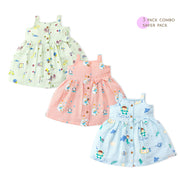 Sleeveless Muslin Cotton Frock with Bow (0 months to 5 years) Pack of 3 - Little Colors Combo