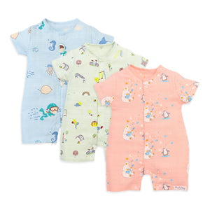 3 Pack Muslin Baby Romper for 0-18 Months - Little Colors Combo