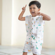Muslin Cotton Sleeveless Top & Shorts for Babies & Toddlers (Newborn–5 Years) - Dino & Foot ball