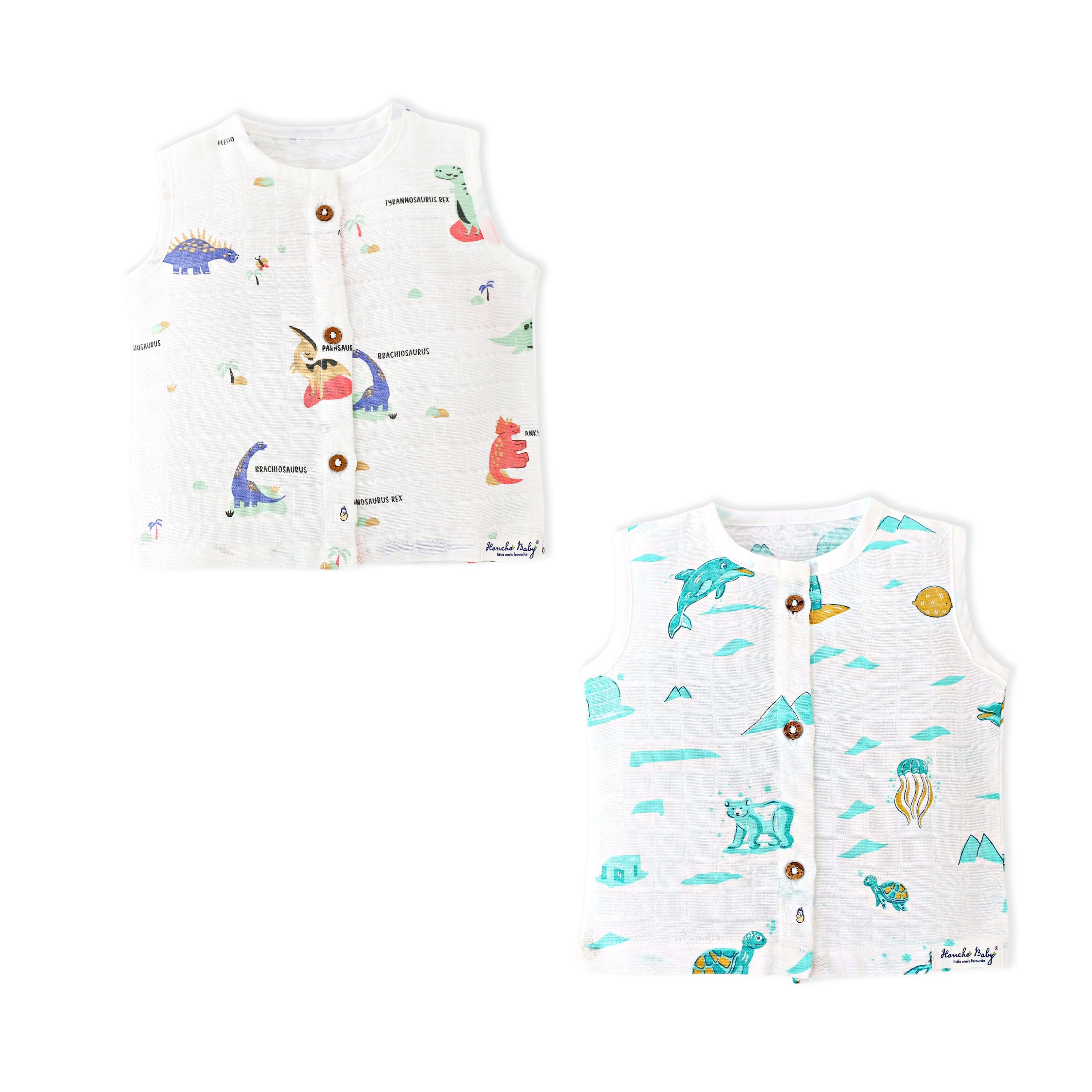 Muslin Sleeveless Top for 6-9 Months Assorted 2 Pack - Iceberg Buddies & Dino Safari
