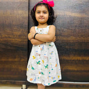 Sleeveless Muslin Cotton Frock with Bow (0 months to 5 years) - Dino & Foot ball