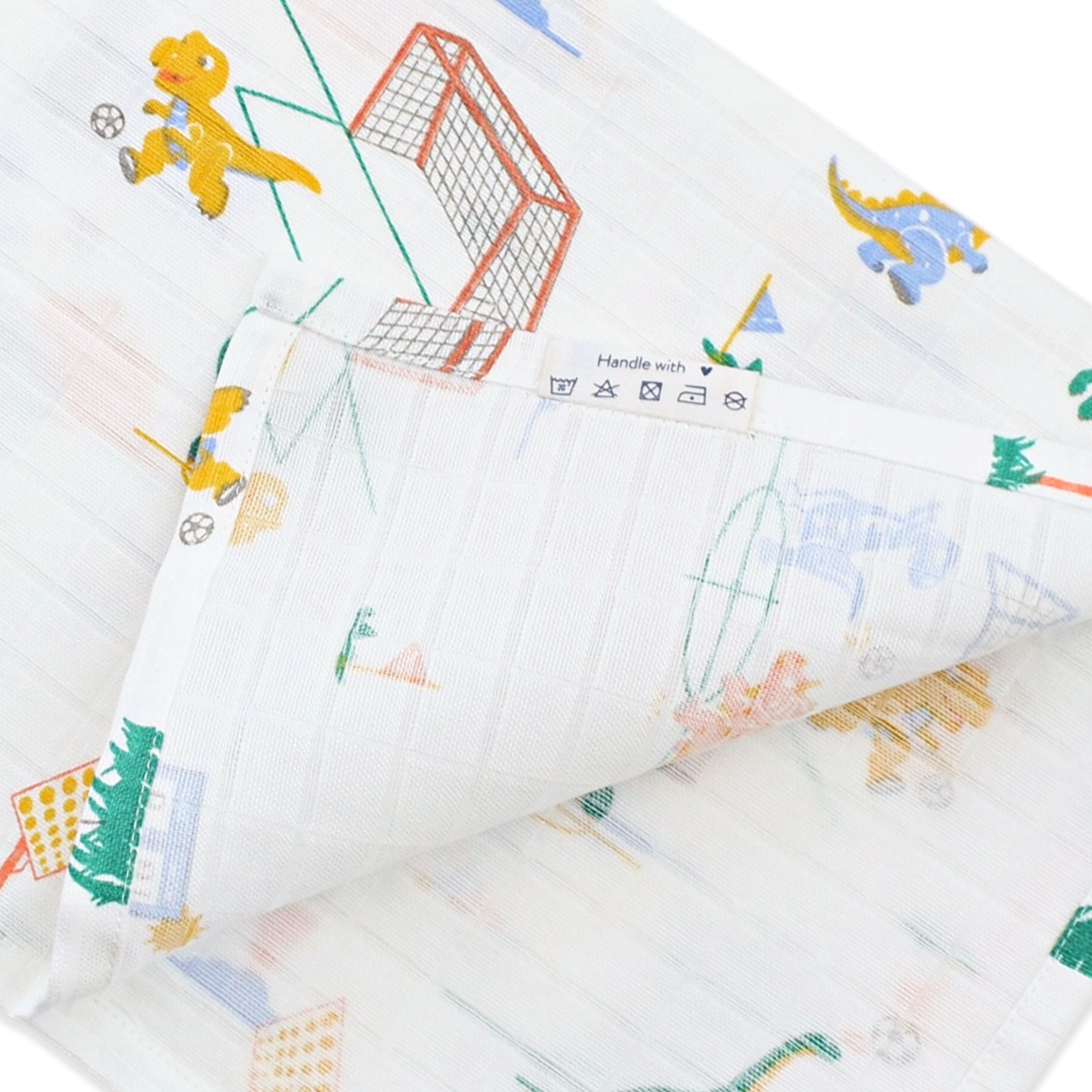 Muslin 100% Cotton Baby Towel 1 pack - Dino and Football
