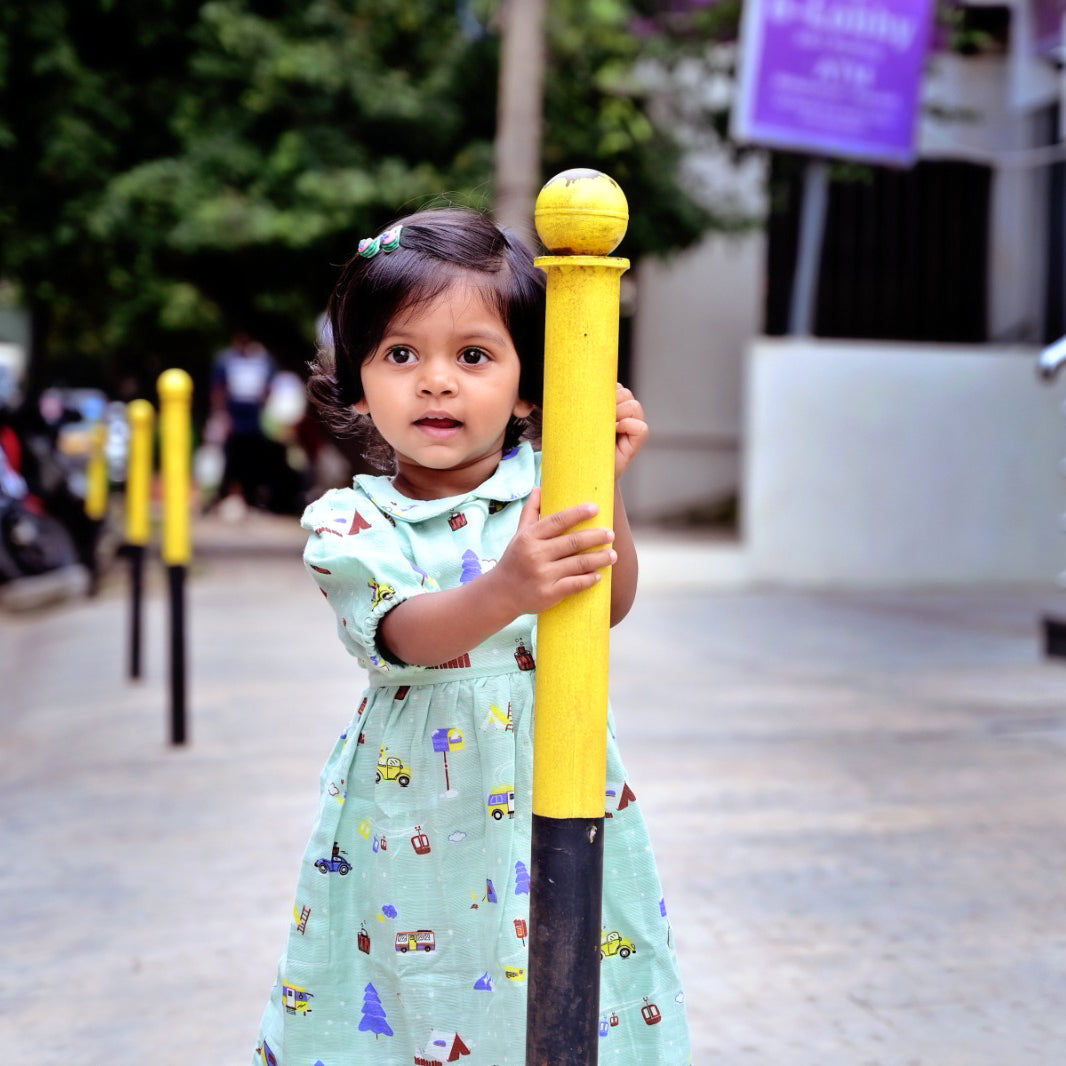 Snowy Village Tales - Half Sleeve Puff Muslin Cotton Frock with Bow (0m to 5 years)