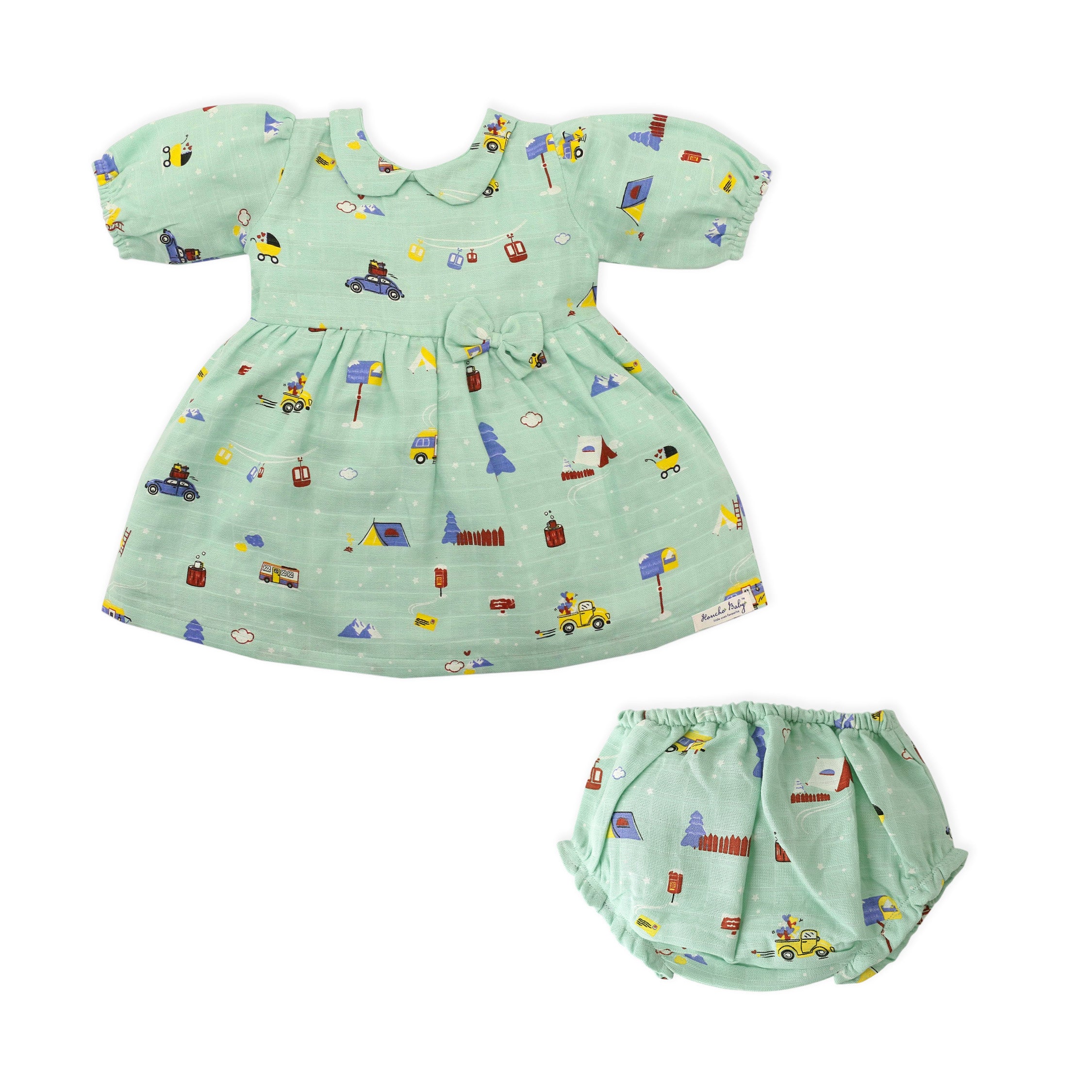 Snowy Village Tales - Half Sleeve Puff Muslin Cotton Frock with Bloomers (0m to 5 years) NEW