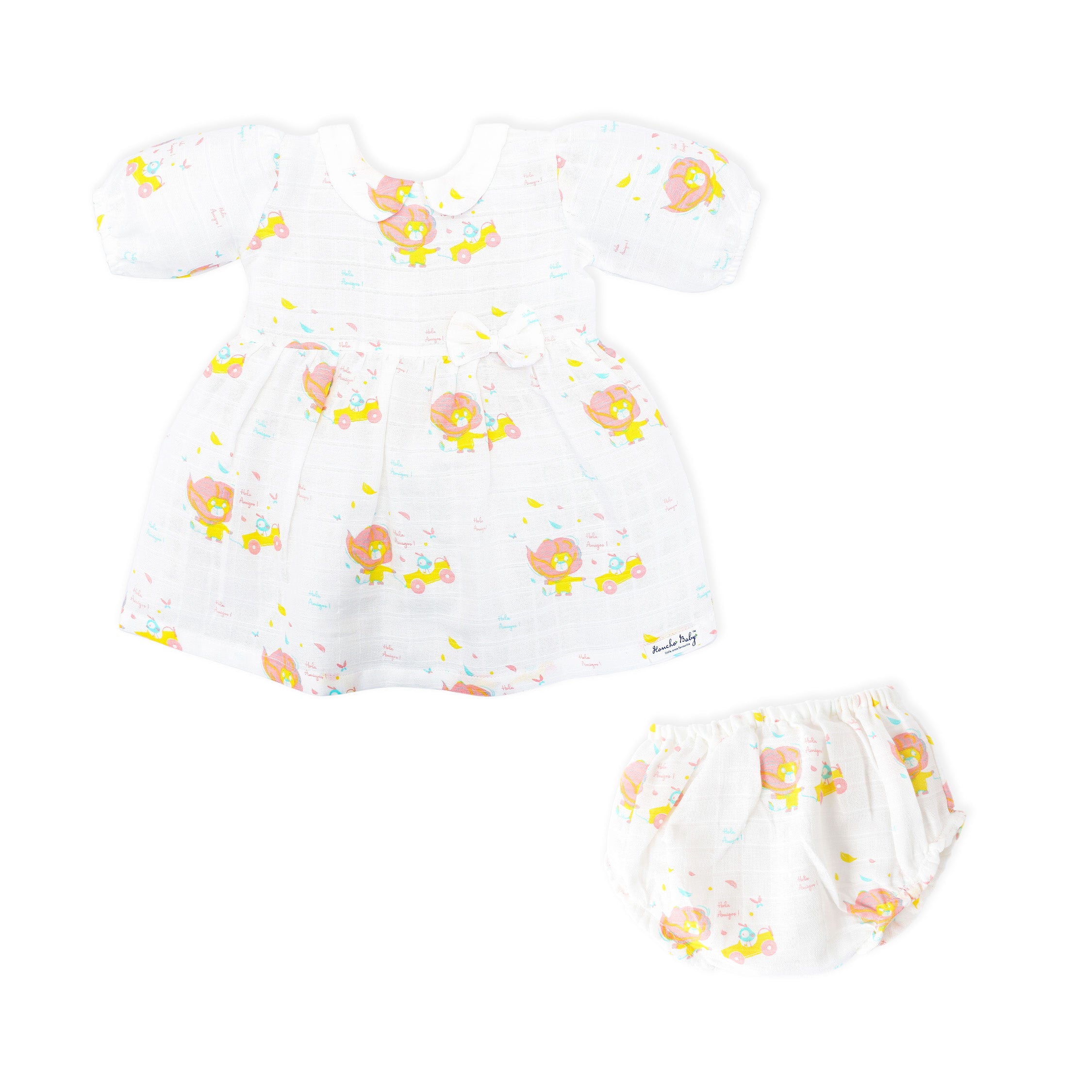 Lion & The Bird - Half Sleeve Puff Muslin Cotton Frock with Bloomers (0m to 5 years) NEW