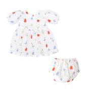 Magic Doodles - Half Sleeve Puff Muslin Cotton Frock with Bloomers (0m to 5 years) NEW