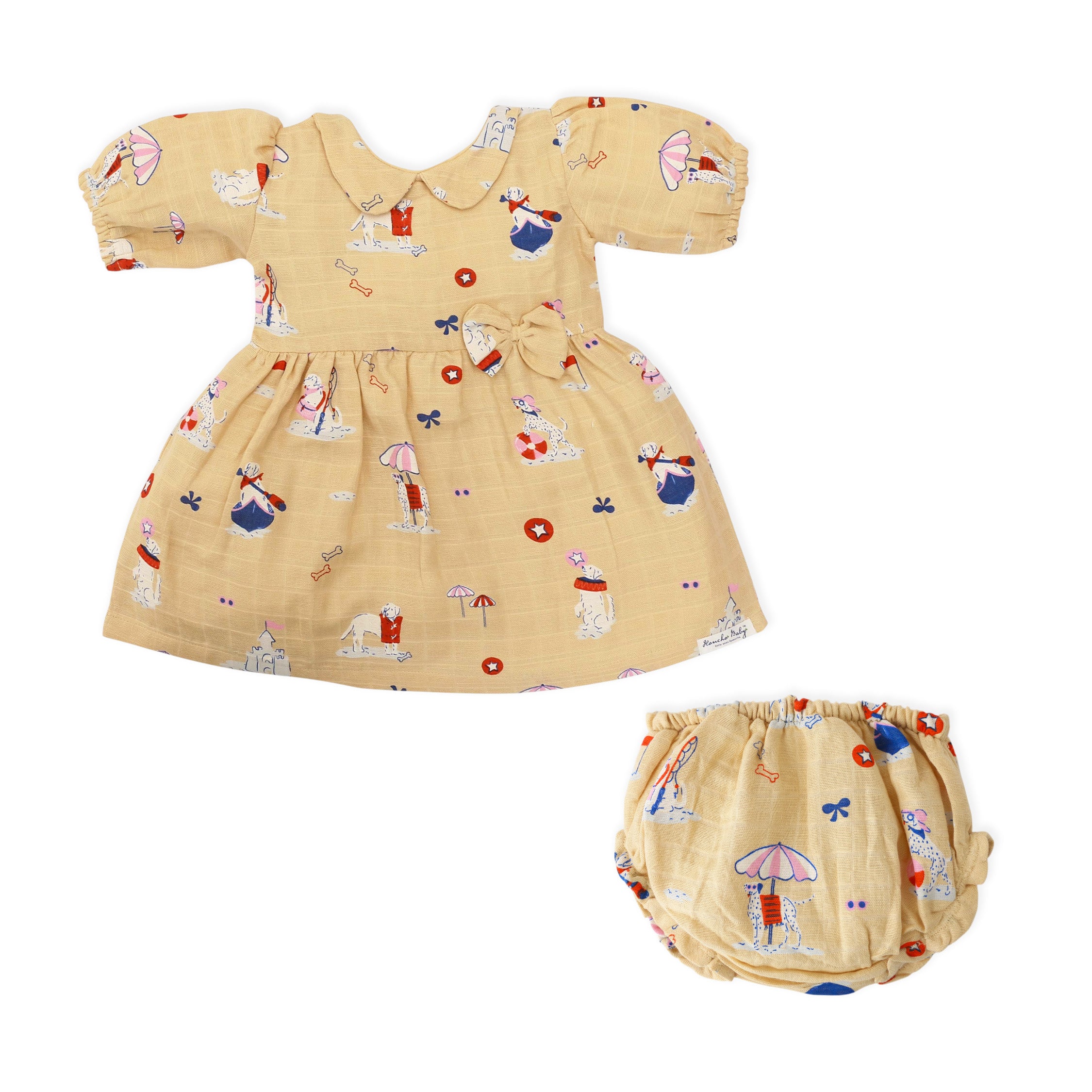 Pawsome Beach Day - Half Sleeve Puff Muslin Cotton Frock with Bloomers (0m to 5 years) NEW