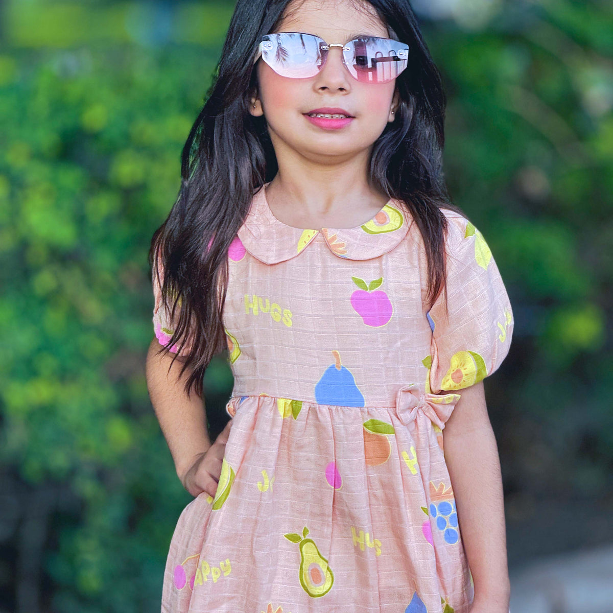 Fruit Hugs - Half Sleeve Puff Muslin Cotton Frock with Bow (0m to 5 years)