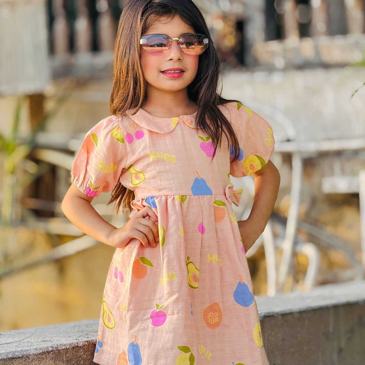 Fruit Hugs - Half Sleeve Puff Muslin Cotton Frock with Bow (0m to 5 years)