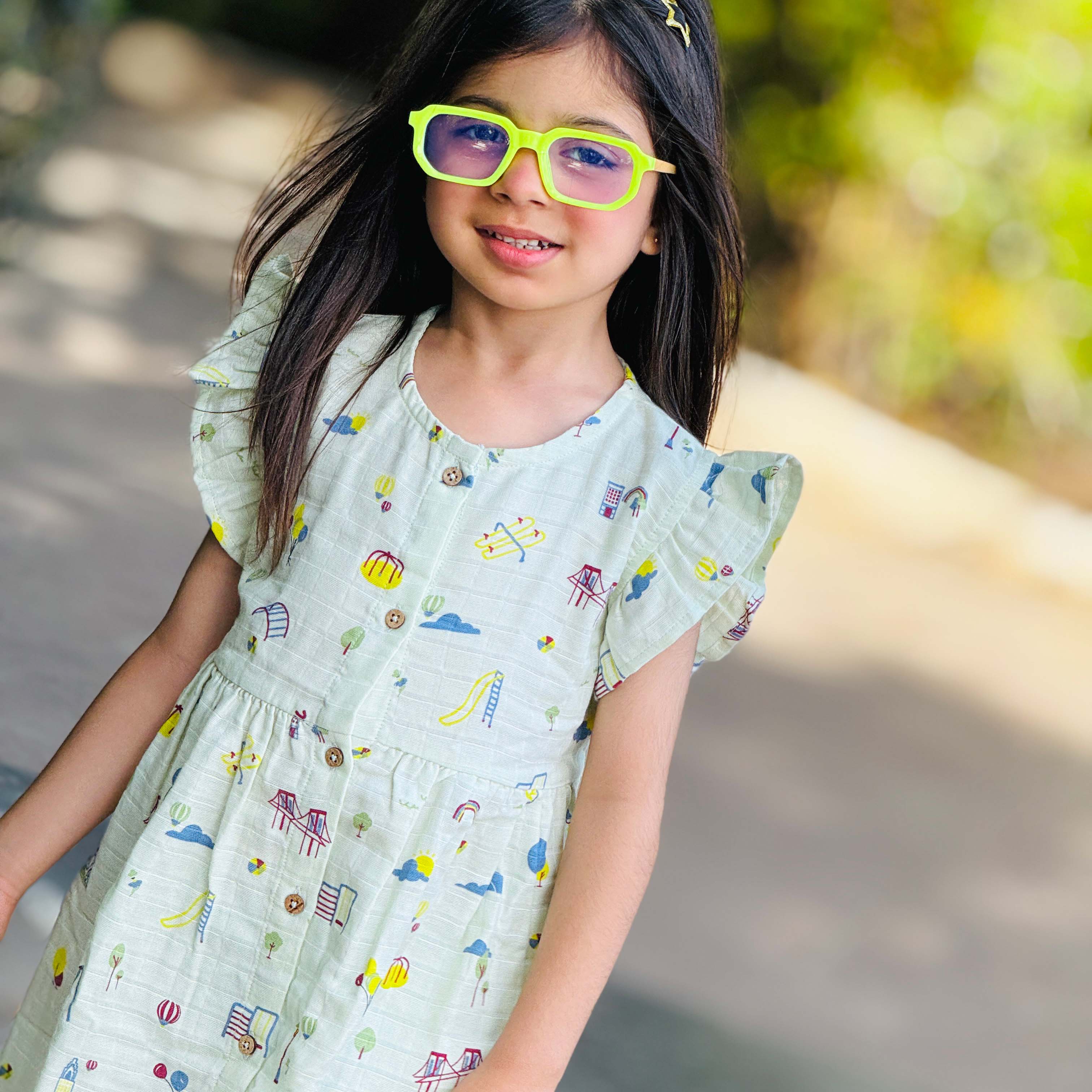Frill Sleeve Muslin Cotton Girls Frock (0 months to 5 years) -  Park Play Days