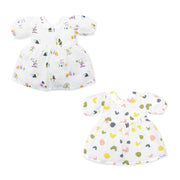 Half Sleeve Puff Muslin Cotton Frock with Bow Pack of 2 (2-3 Years)