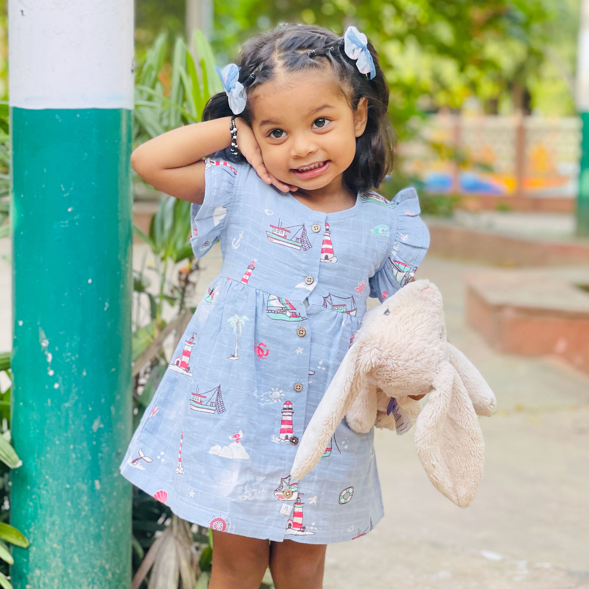 Frill Sleeve Muslin Cotton Girls Frock (0 months to 5 years) - Lighthouse Magic