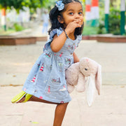 Frill Sleeve Muslin Cotton Girls Frock (0 months to 5 years) - Lighthouse Magic