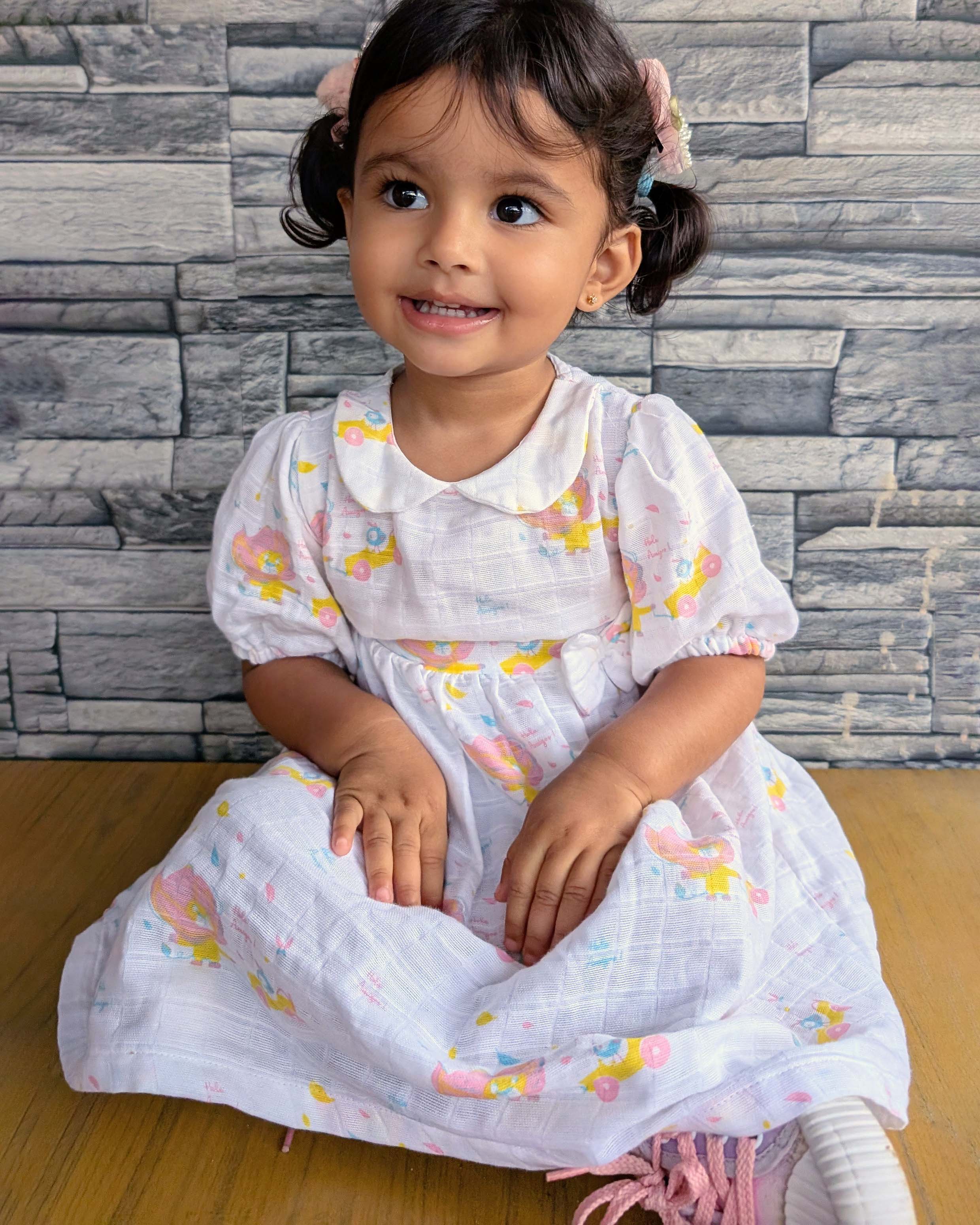 Lion & The Bird - Half Sleeve Puff Muslin Cotton Frock with Bloomers (0m to 5 years) NEW