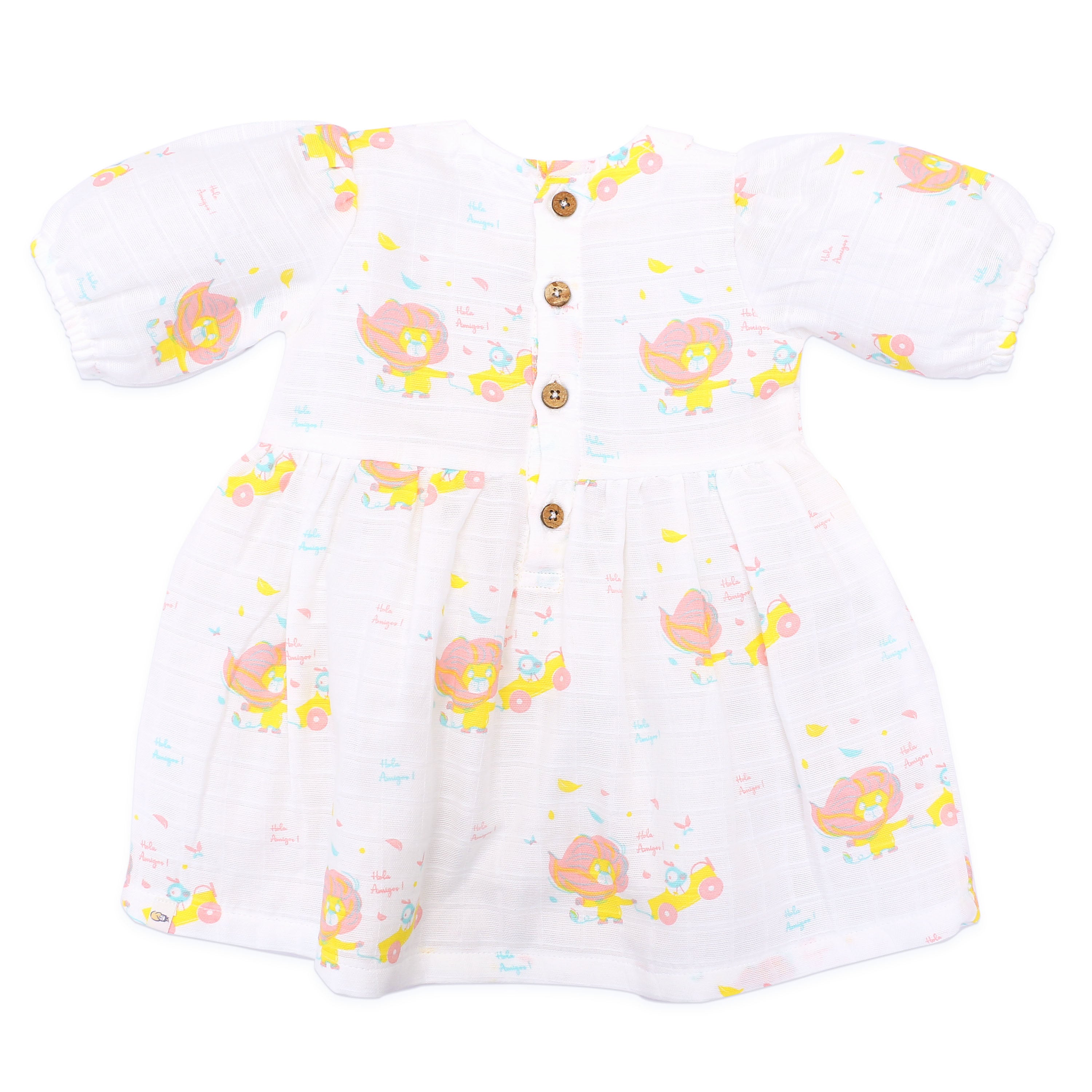 Lion & The Bird - Half Sleeve Puff Muslin Cotton Frock with Bow (0m to 5 years) NEW