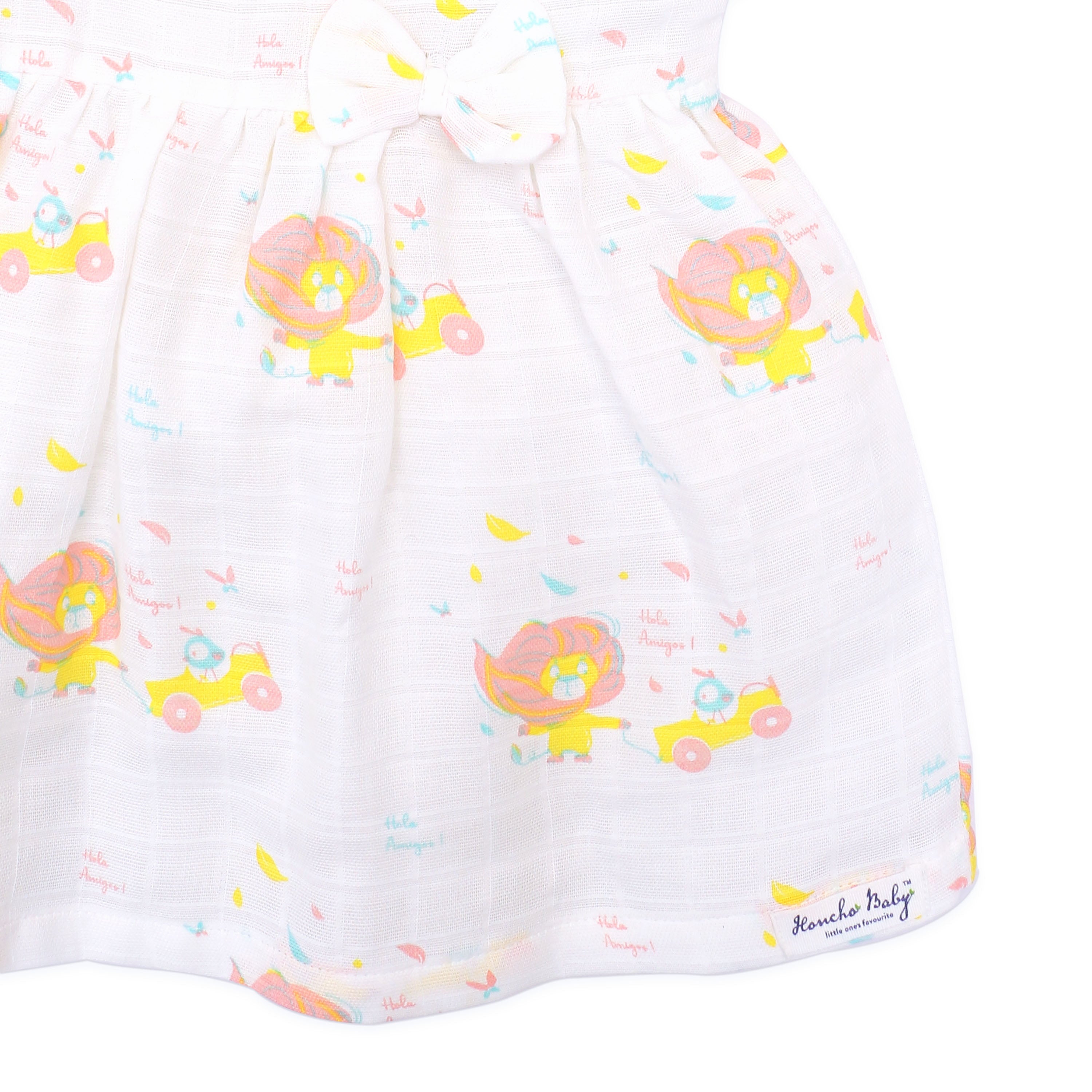 Lion & The Bird - Half Sleeve Puff Muslin Cotton Frock with Bow (0m to 5 years) NEW