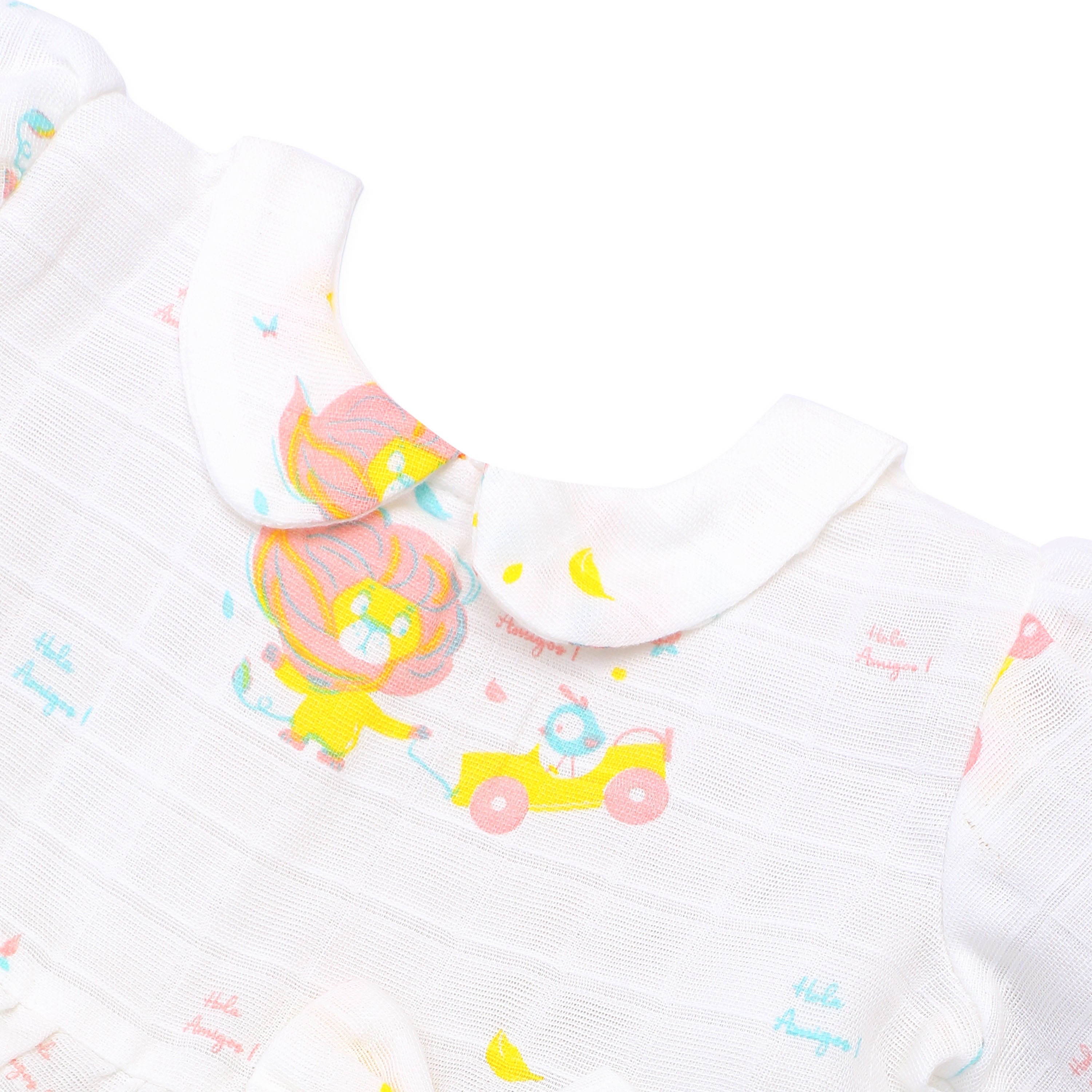 Lion & The Bird - Half Sleeve Puff Muslin Cotton Frock with Bow (0m to 5 years) NEW