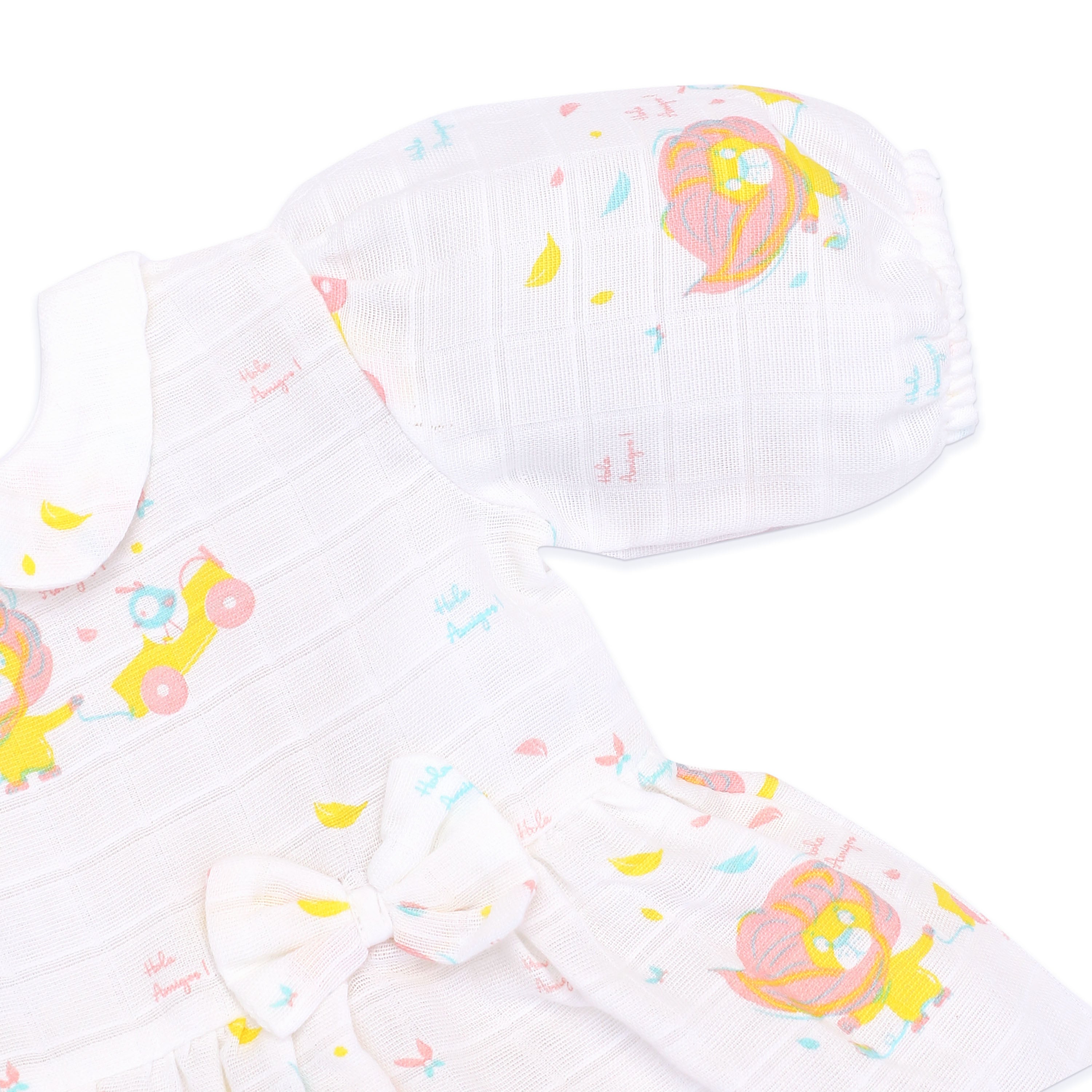 Lion & The Bird - Half Sleeve Puff Muslin Cotton Frock with Bow (0m to 5 years) NEW