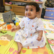 Magic Doodles - Half Sleeve Puff Muslin Cotton Frock with Bow (0m to 5 years)