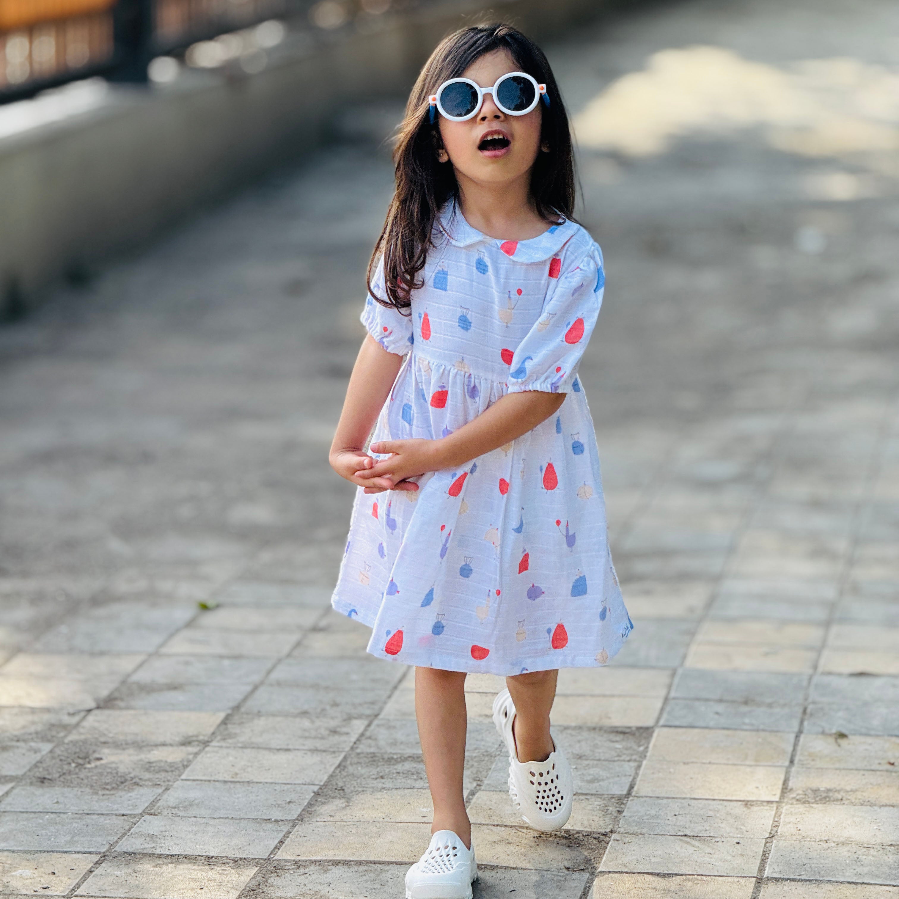 Magic Doodles - Half Sleeve Puff Muslin Cotton Frock with Bow (0m to 5 years) NEW