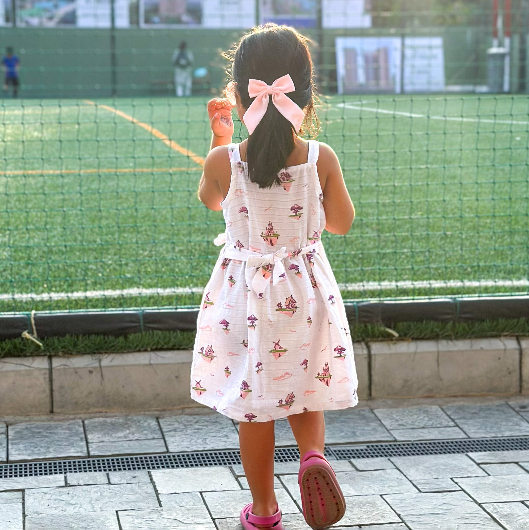 Sleeveless Muslin Cotton Frock with Bow (0 months to 5 years) - Floating Magic Tales