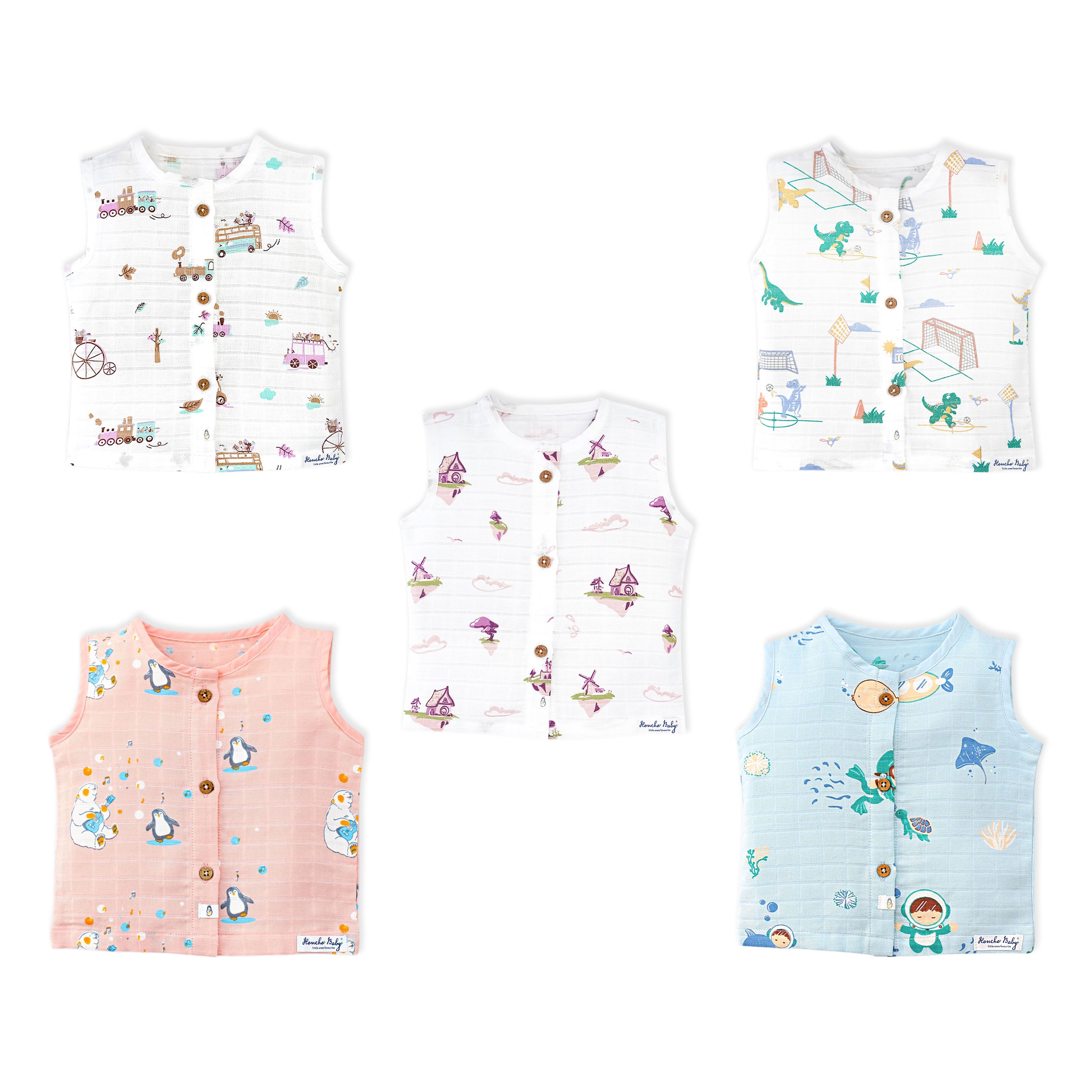 New Born Muslin Cotton Sleeveless Jablas (Combo saver Pack of 5)