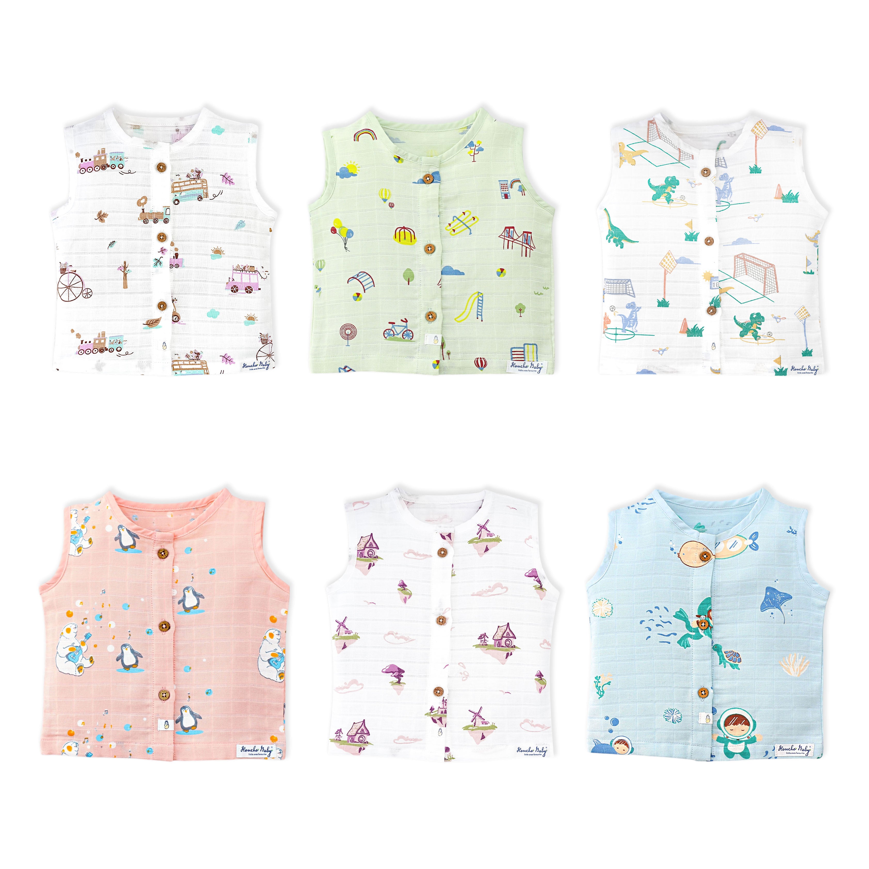 Muslin Cotton Sleeveless Top for New Born Pack of 6