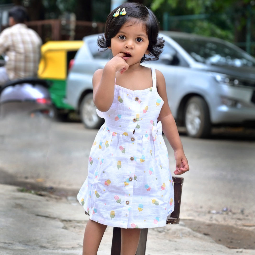 Rainbow Popsicles - Sleeveless Muslin Cotton Frock with Bow (0m to 4years)