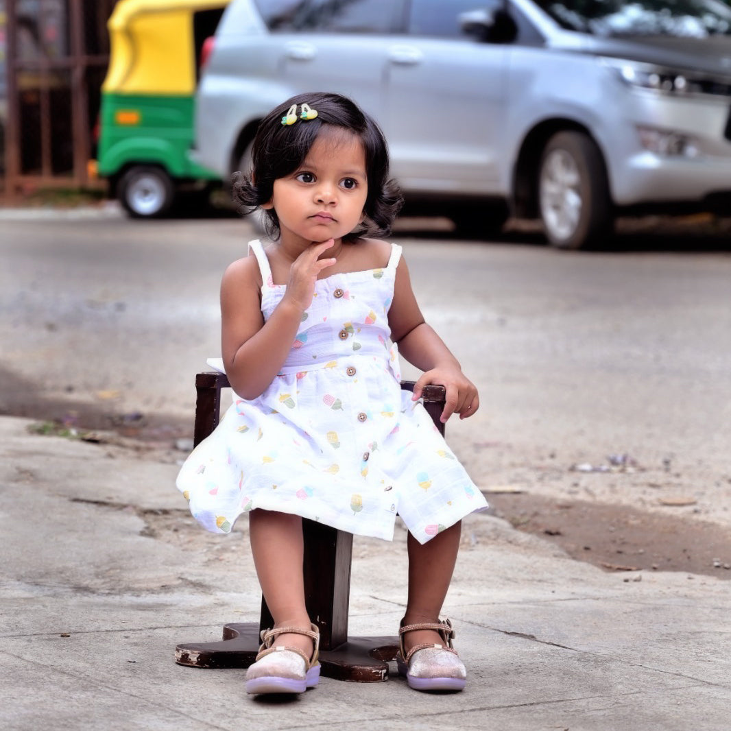Rainbow Popsicles - Sleeveless Muslin Cotton Frock with Bow (0m to 4years)