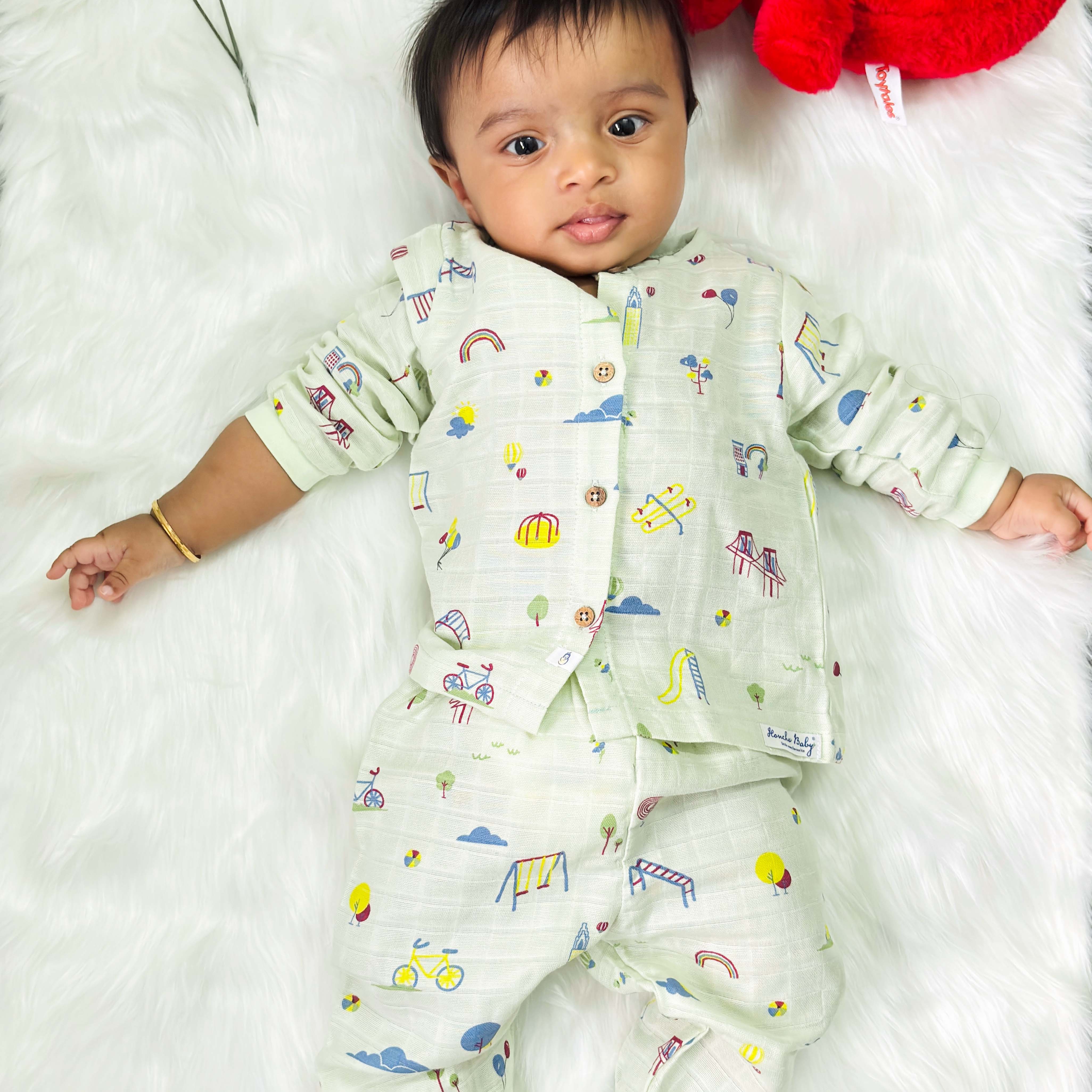 Muslin Cotton Full Sleeve Top & Pant Set for Baby & Toddler (0–5 Years) - Park Play Days