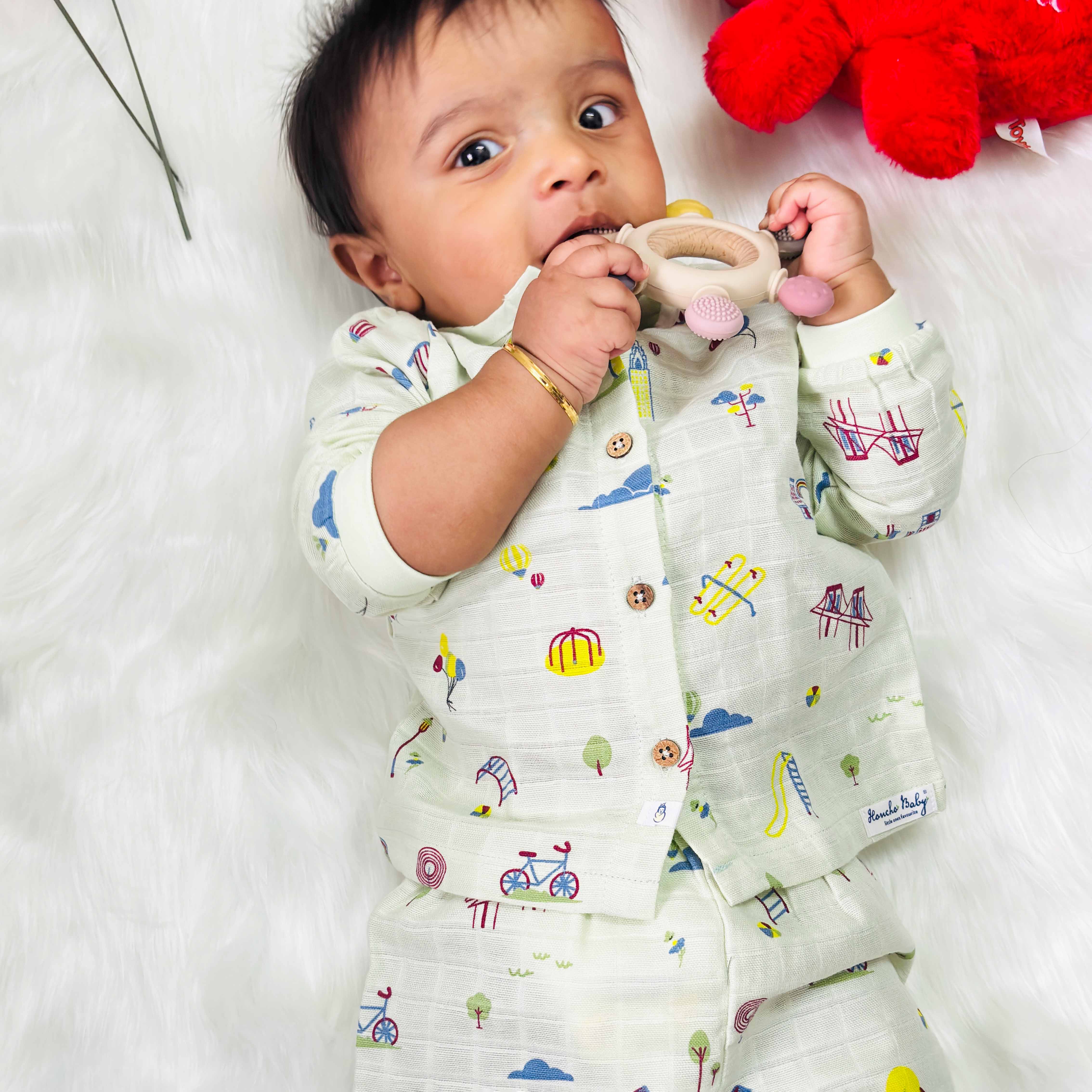 Muslin Cotton Full Sleeve Top & Pant Set for Baby & Toddler (0–5 Years) - Park Play Days