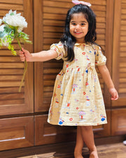 Paw-some Beach Day - Half Sleeve Puff Muslin Cotton Frock with Bow (0m to 5 years)