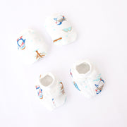Baby Mittens and Booties  Set ( 0 - 3 months ) 100% Cotton -  Penguin Wonderland
