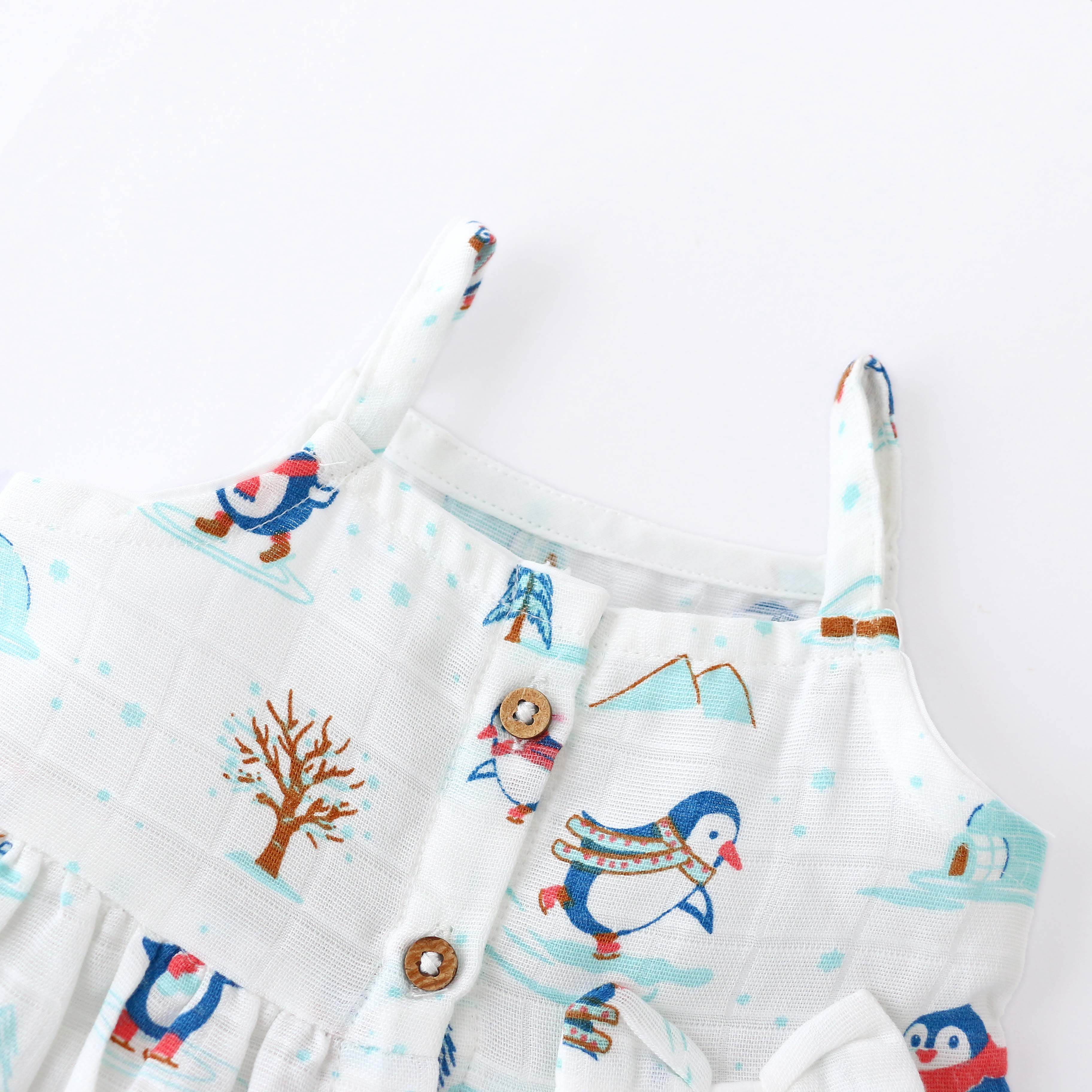 Penguin Wonderland - Sleeveless Muslin Cotton Frock with Bow (0m to 4years)