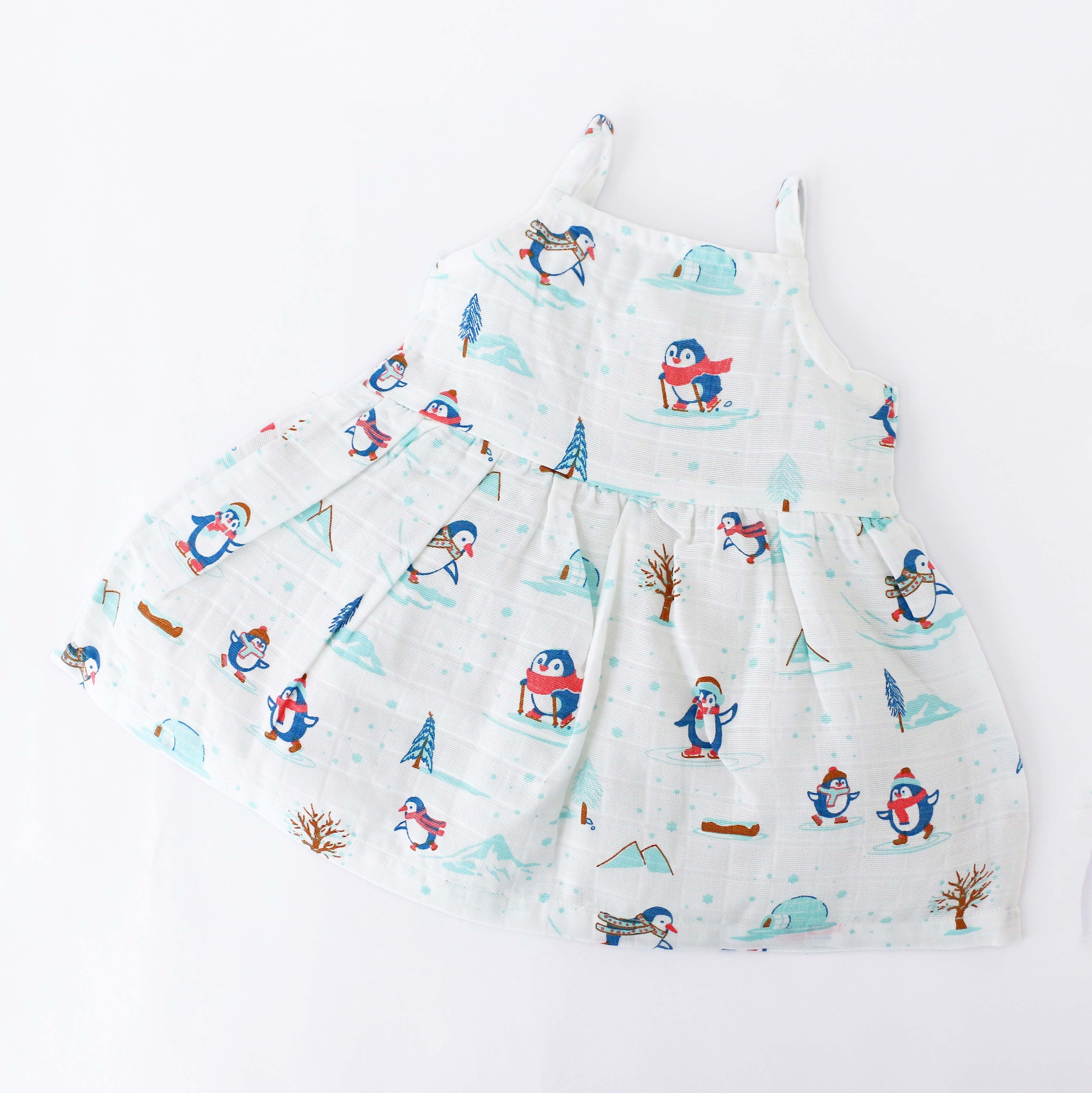 Penguin Wonderland - Sleeveless Muslin Cotton Frock with Bow (0m to 4years)