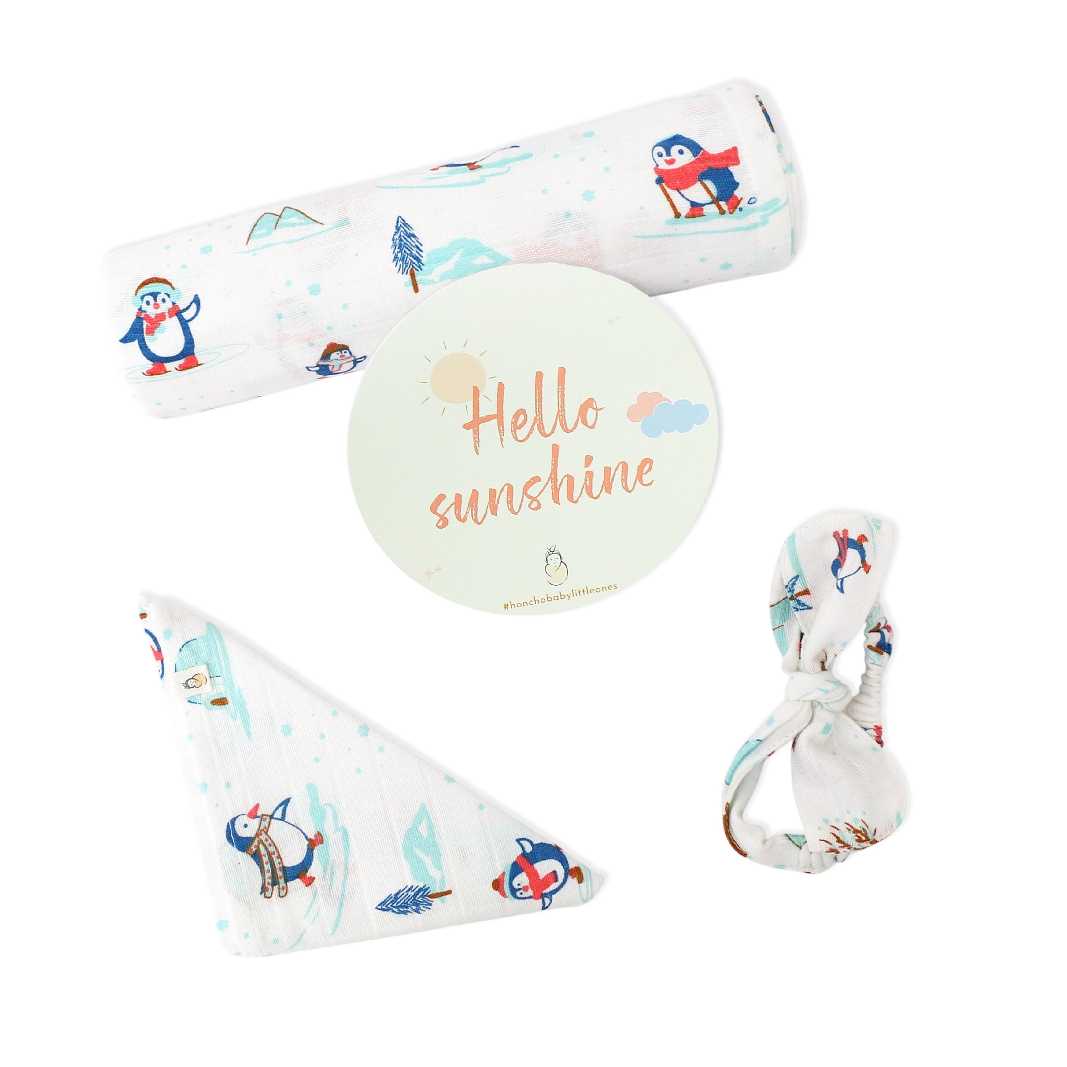 Penguin Wonderland - Organic Cotton (double layer) Baby Muslin Swaddle Set - 100 X 100 cms