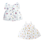 Sleeveless & Frill  Muslin Cotton Frock Pack of 2 for Girls (2-3 Years)