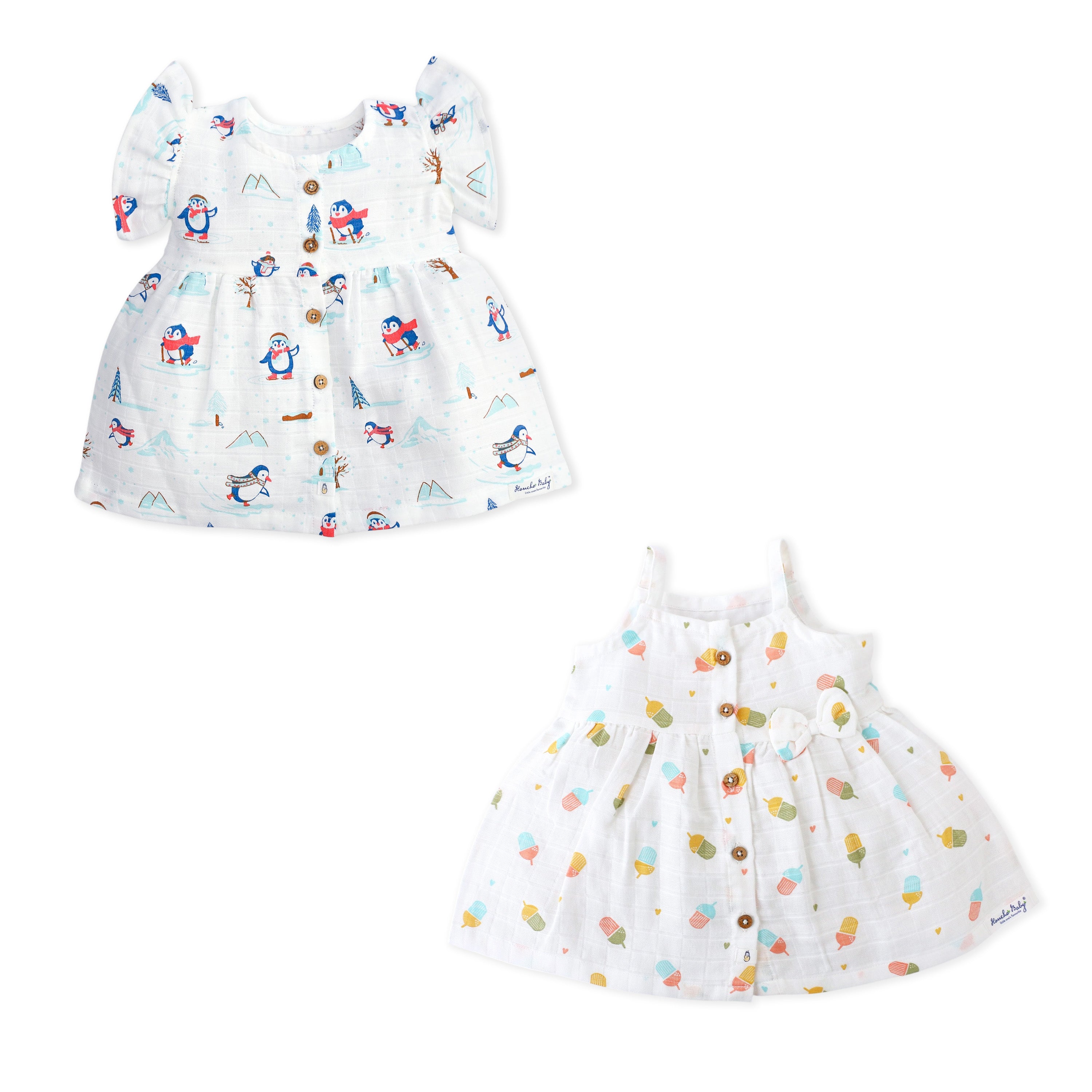 Sleeveless & Frill  Muslin Cotton Frock Pack of 2 for Girls (2-3 Years)