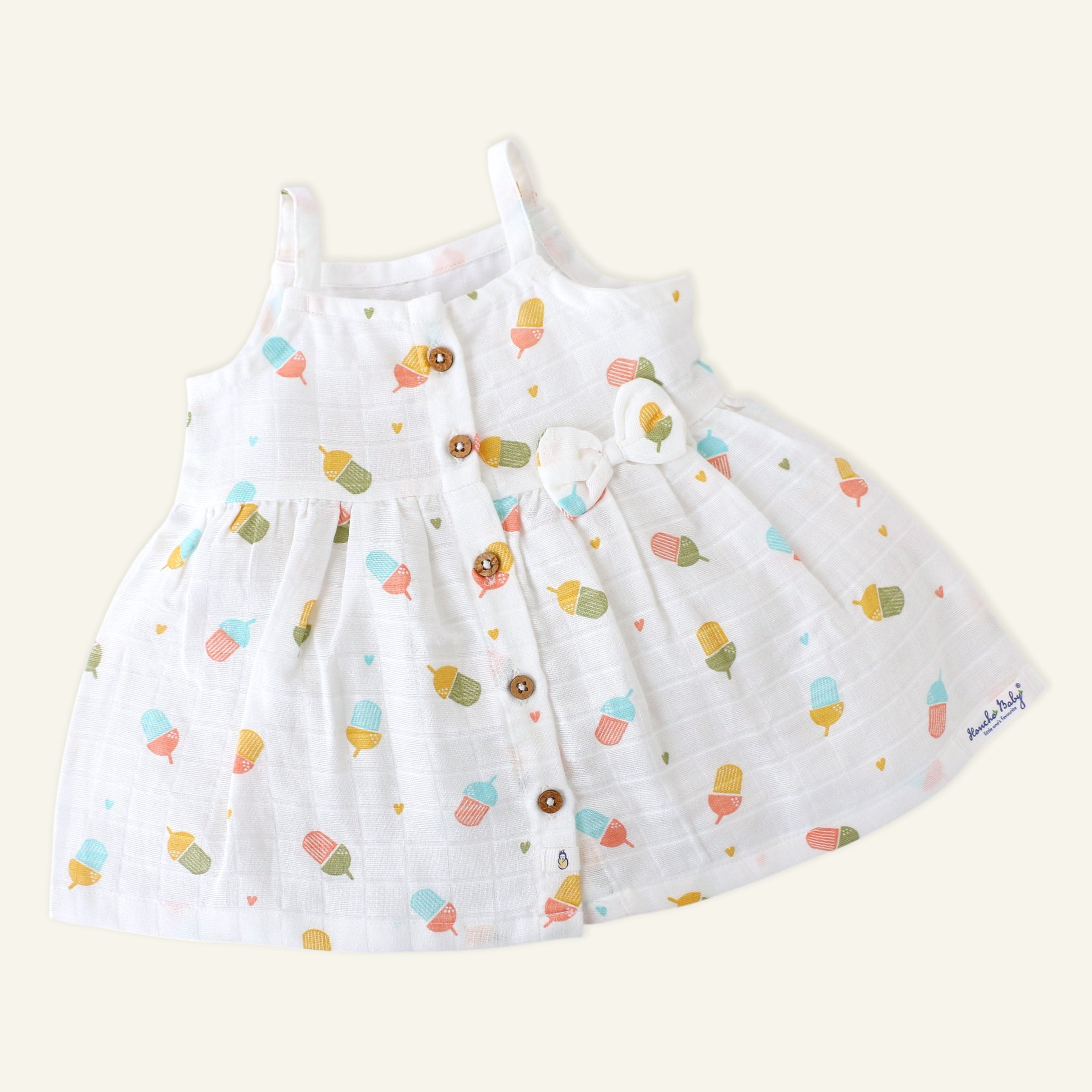 Rainbow Popsicles - Sleeveless Muslin Cotton Frock with Bow (0m to 4years)
