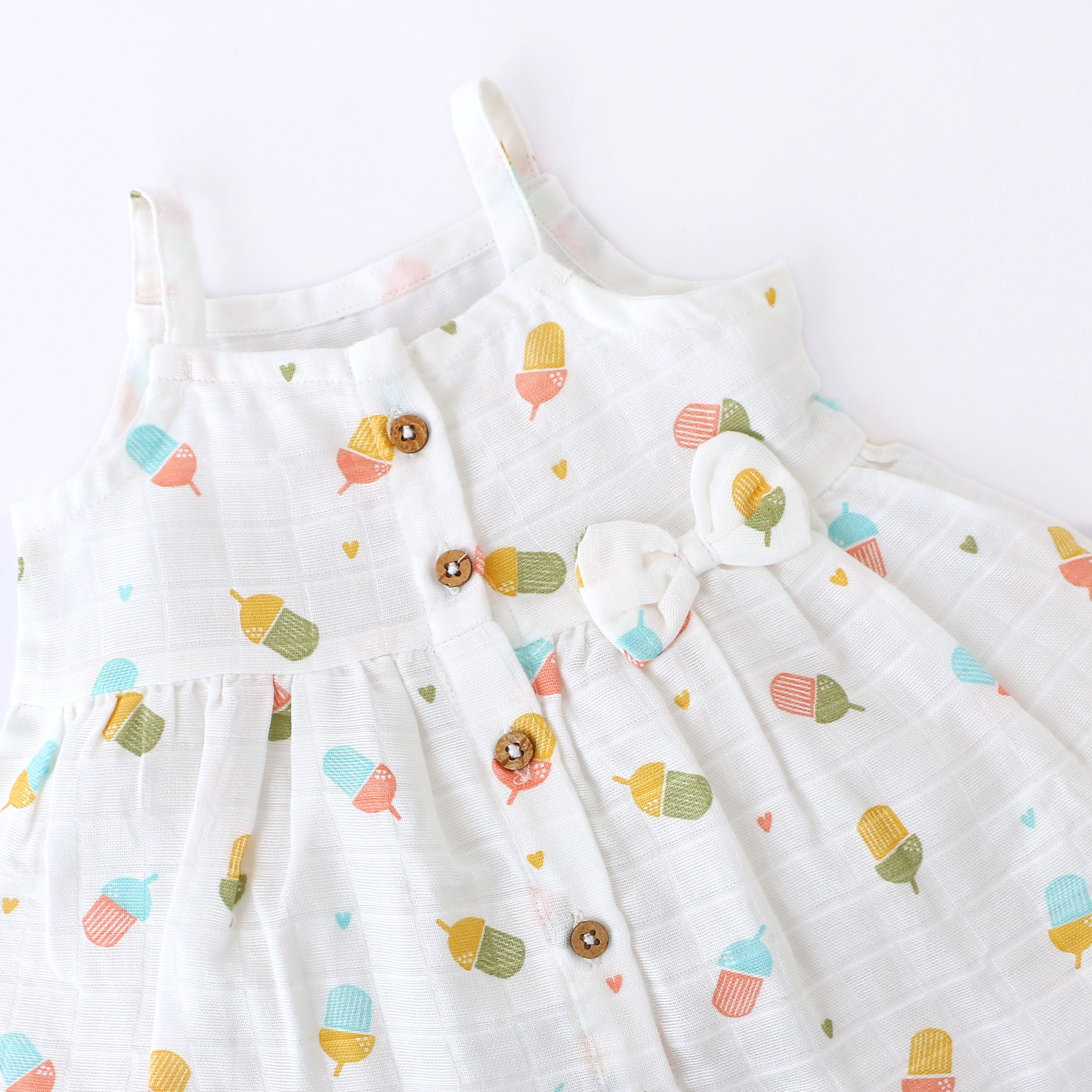 Rainbow Popsicles - Sleeveless Muslin Cotton Frock with Bow (0m to 4years)