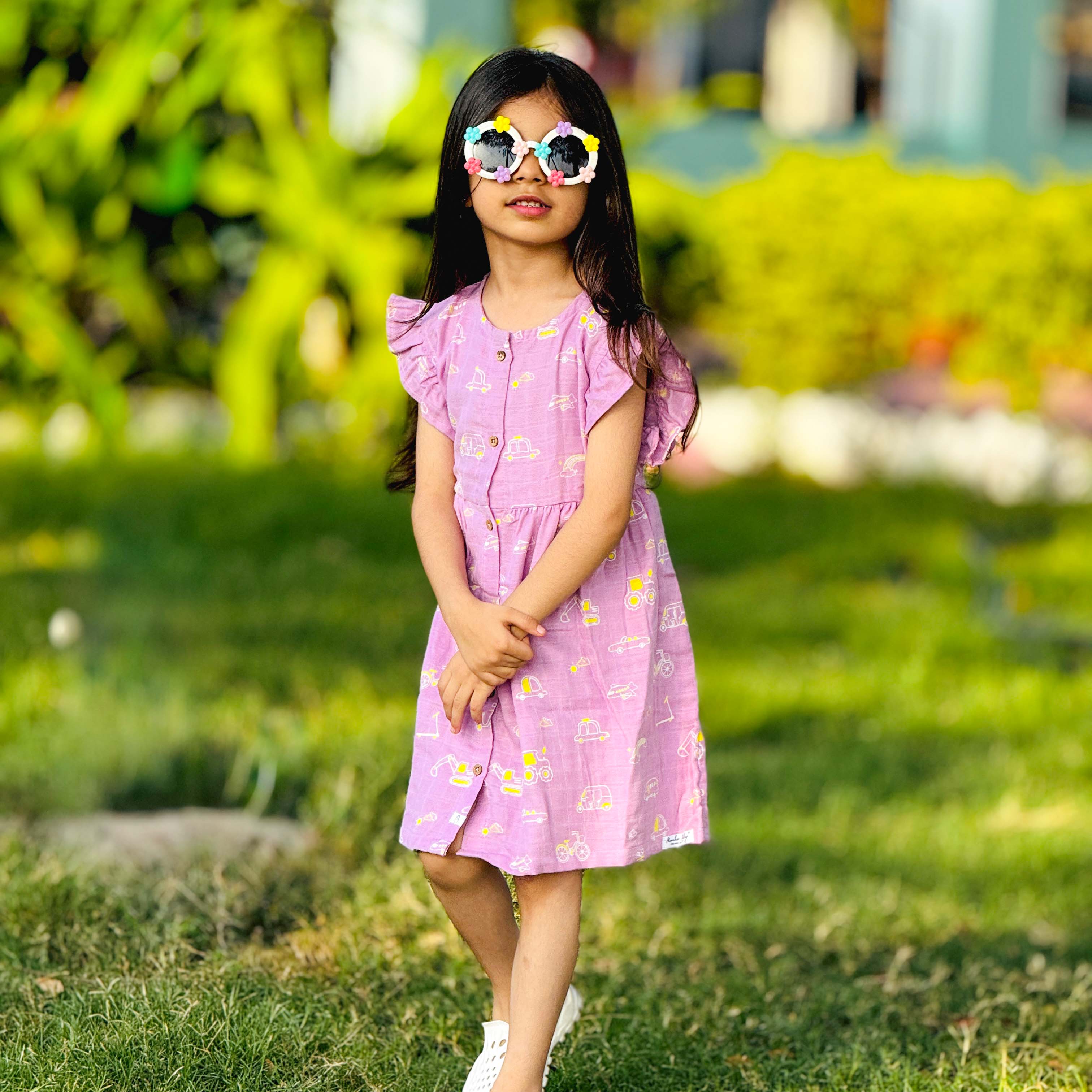 Frill Sleeve Muslin Cotton Girls Frock (0 months to 5 years) - Busy Little Wheels