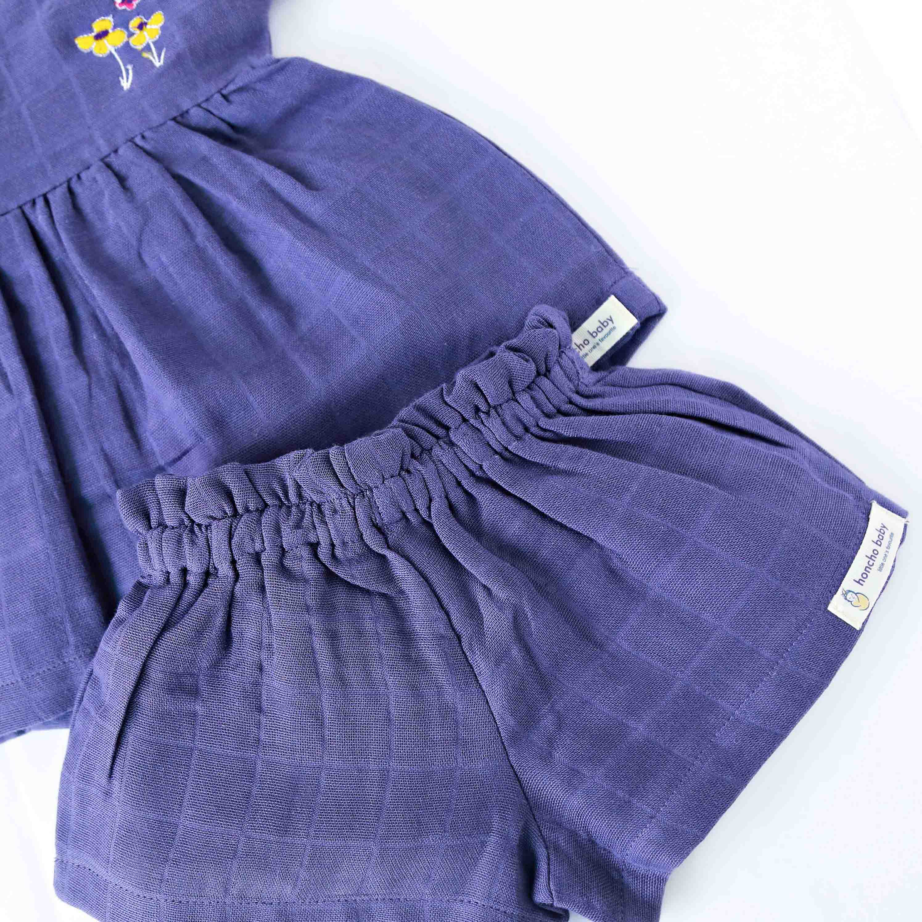Girls Paper Bag Shorts  (0 months - 4 years) | 1 pack | Purple &  Mustard