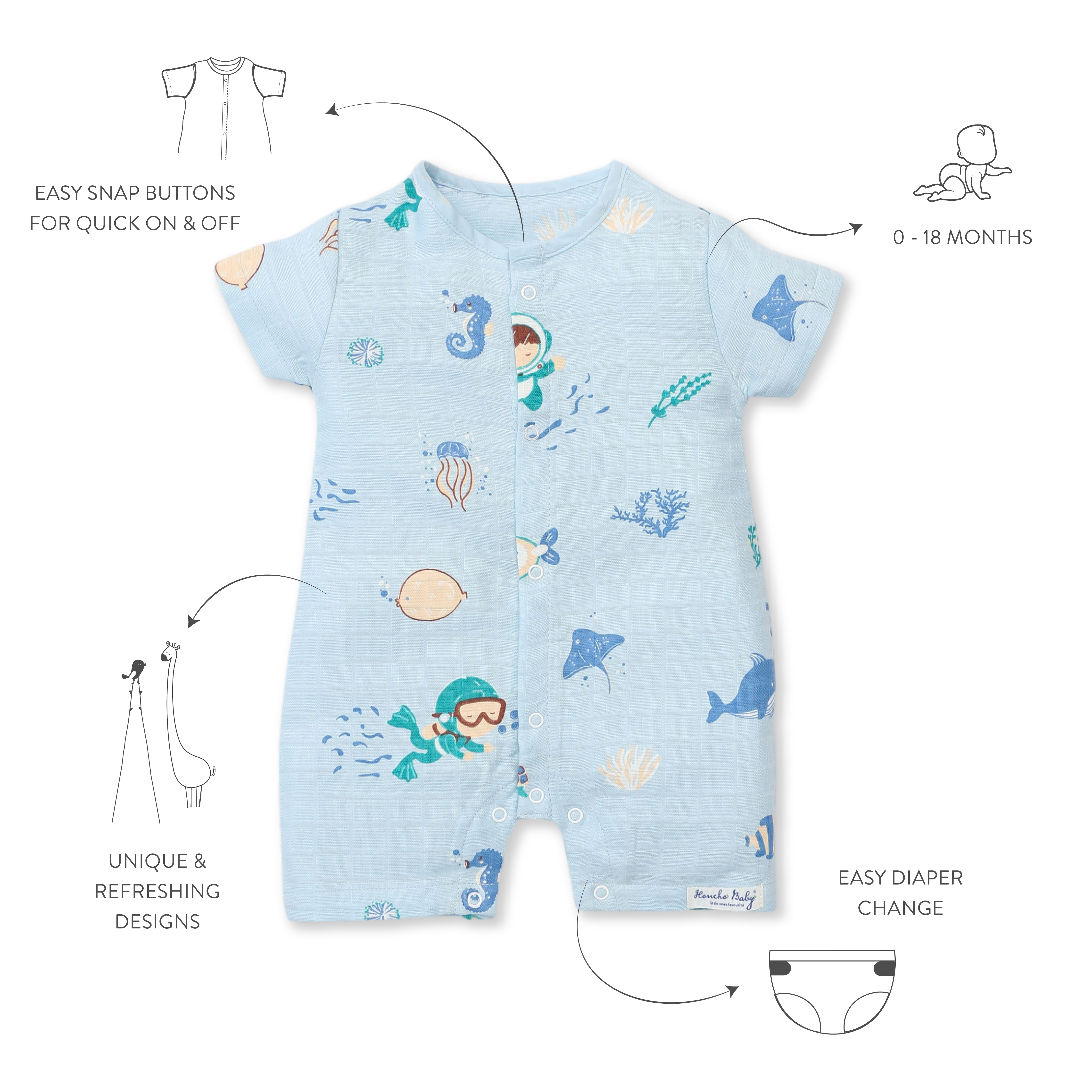 Muslin Baby Romper for 0-18 Months - Tiny Wheels & Wonders