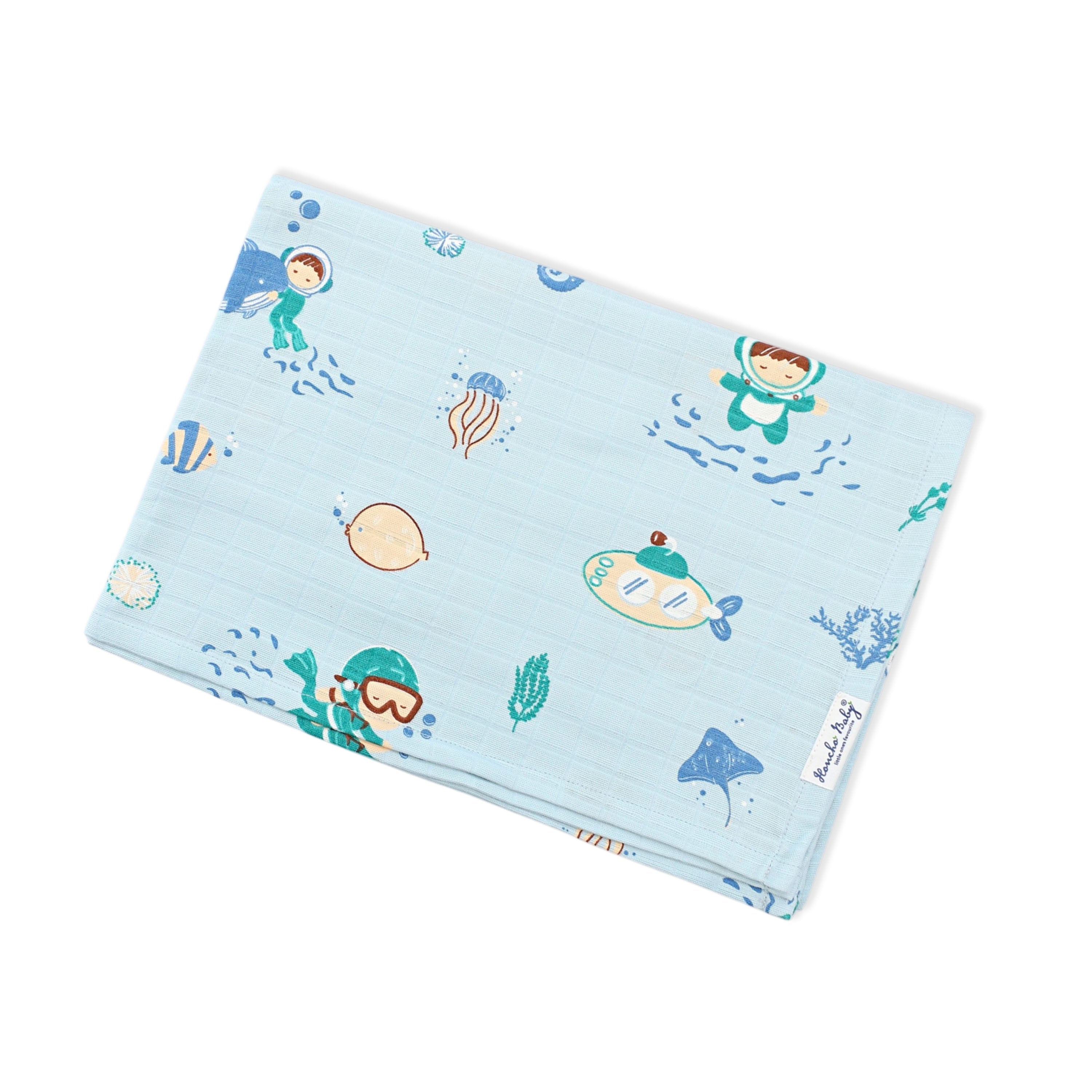 Muslin 100% Cotton Baby Towel 1 pack - Mini Scuba Squad