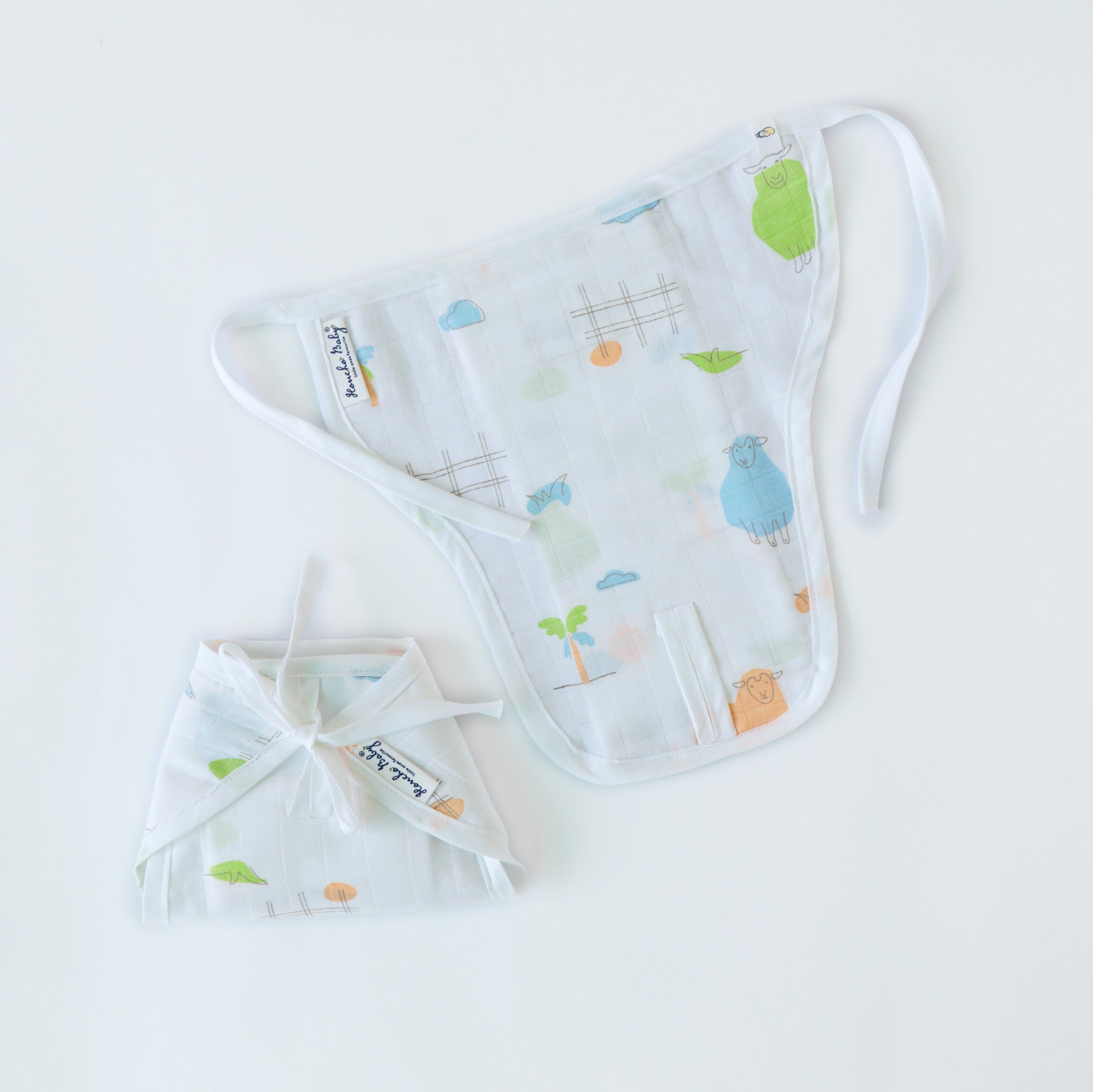 Reusable Muslin Nappies / Langot (4 Layered Central Panel) Pack of 4 - Animal, goat, sunshine, fruit