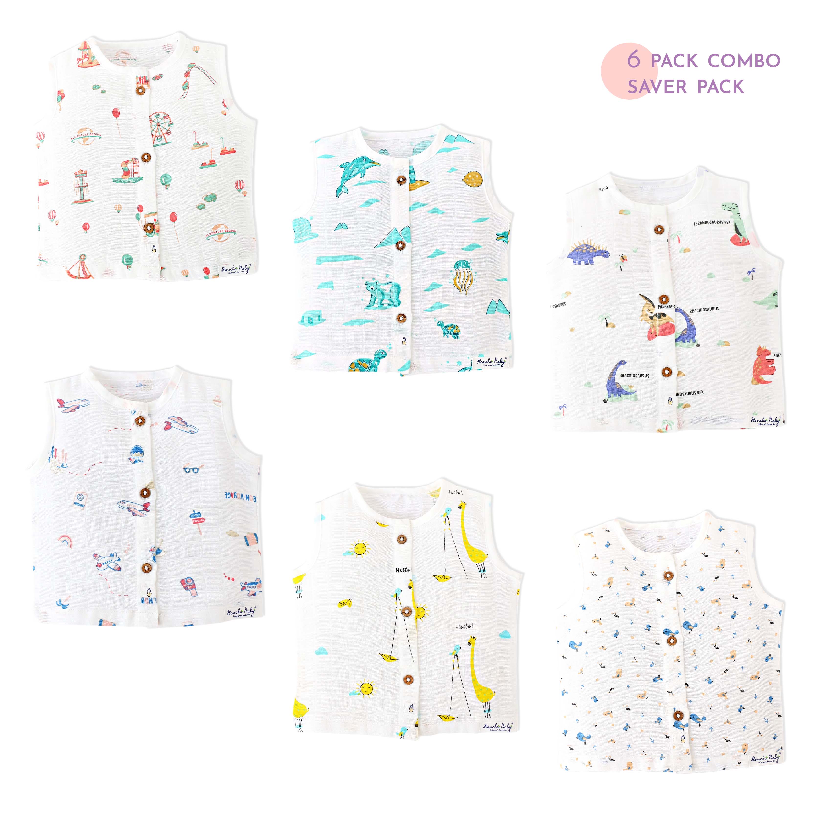Muslin Unisex Sleeveless top - 6 (NB - 4years) COMBO SAVER 6 PACK
