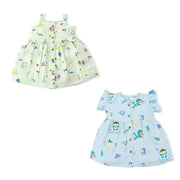 Sleeveless Frock and Frill Sleeve Muslin Cotton Girls Frock Combo Pack of 2 (9-12 Months)